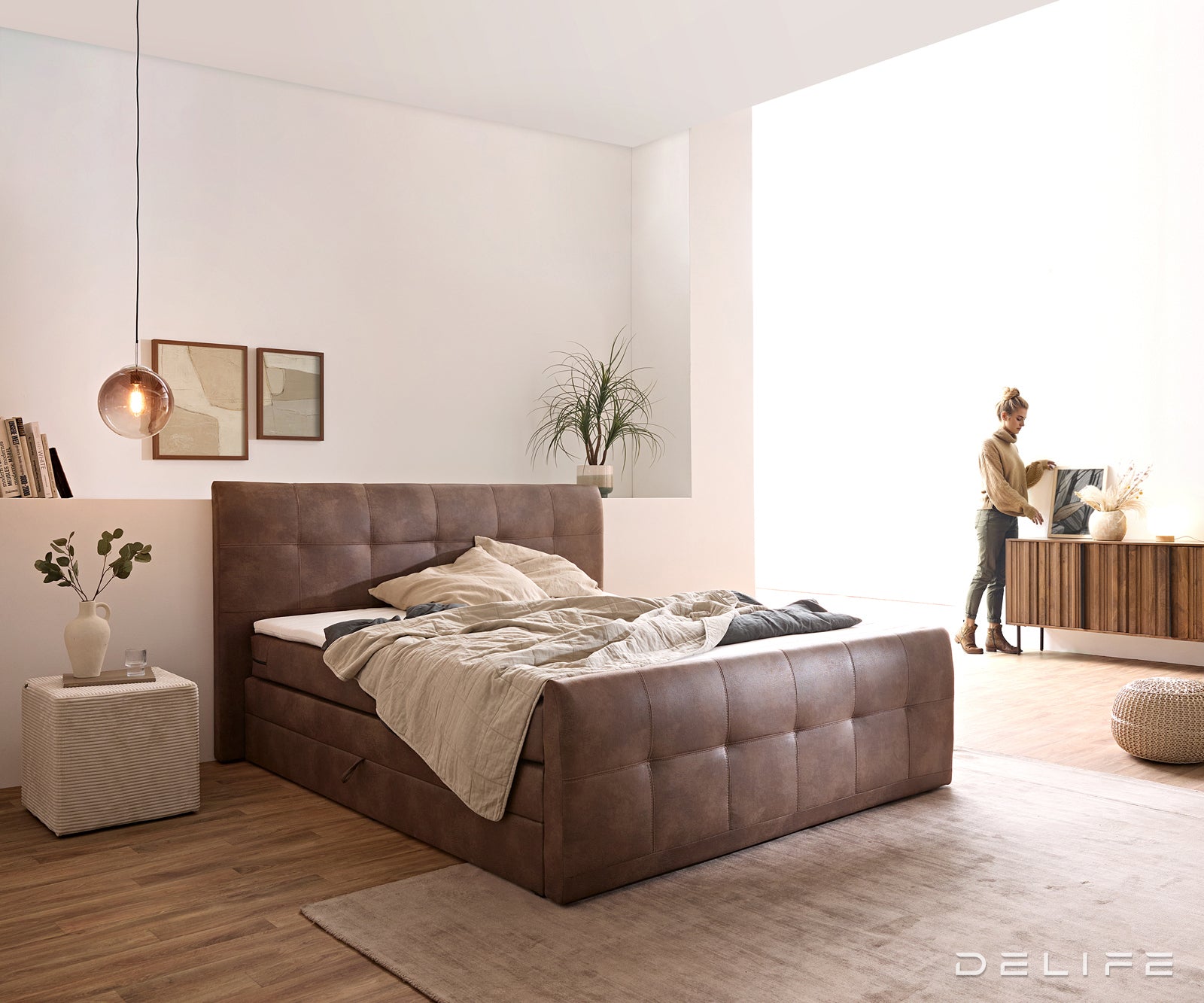 Box spring krevet Amarillo sa spremnikom za odlaganje i nadmadracem, Materijal: Mikrofibra