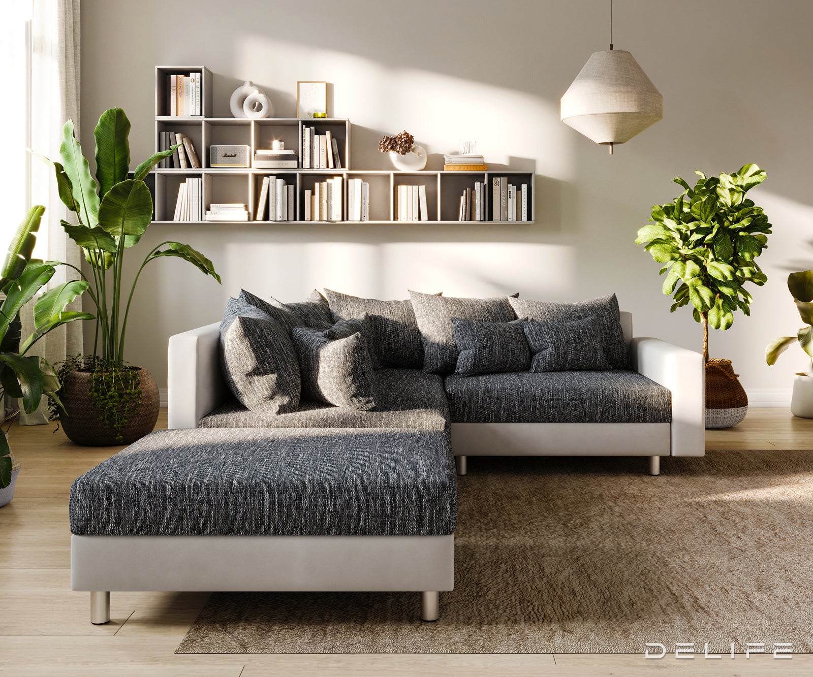 Kutna garnitura Clovis 215x185cm, Materijal: Strukturirana tkanina/Umjetna koža