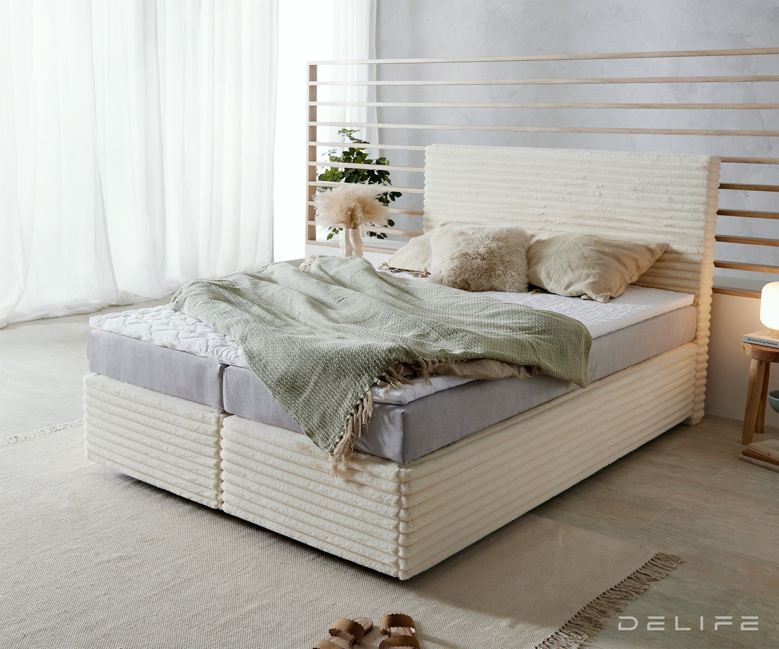 Box spring krevet Dream Well s madracem i nadmadracem, materijal: Pliš rebrasta tkanina