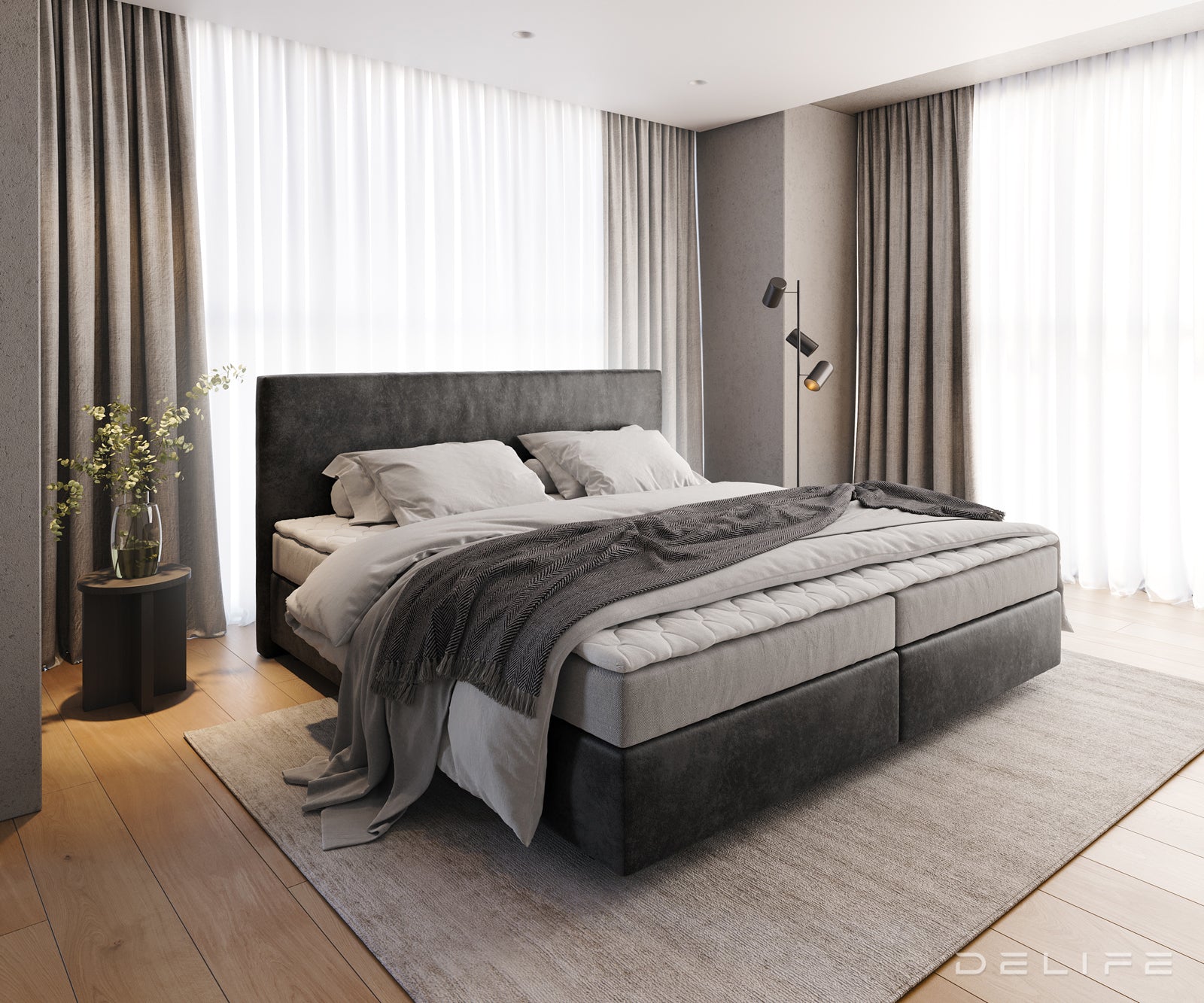 Box spring krevet Dream-Well s madracem i nadmadracem - Minimalističan prošiv - Mikrofibra