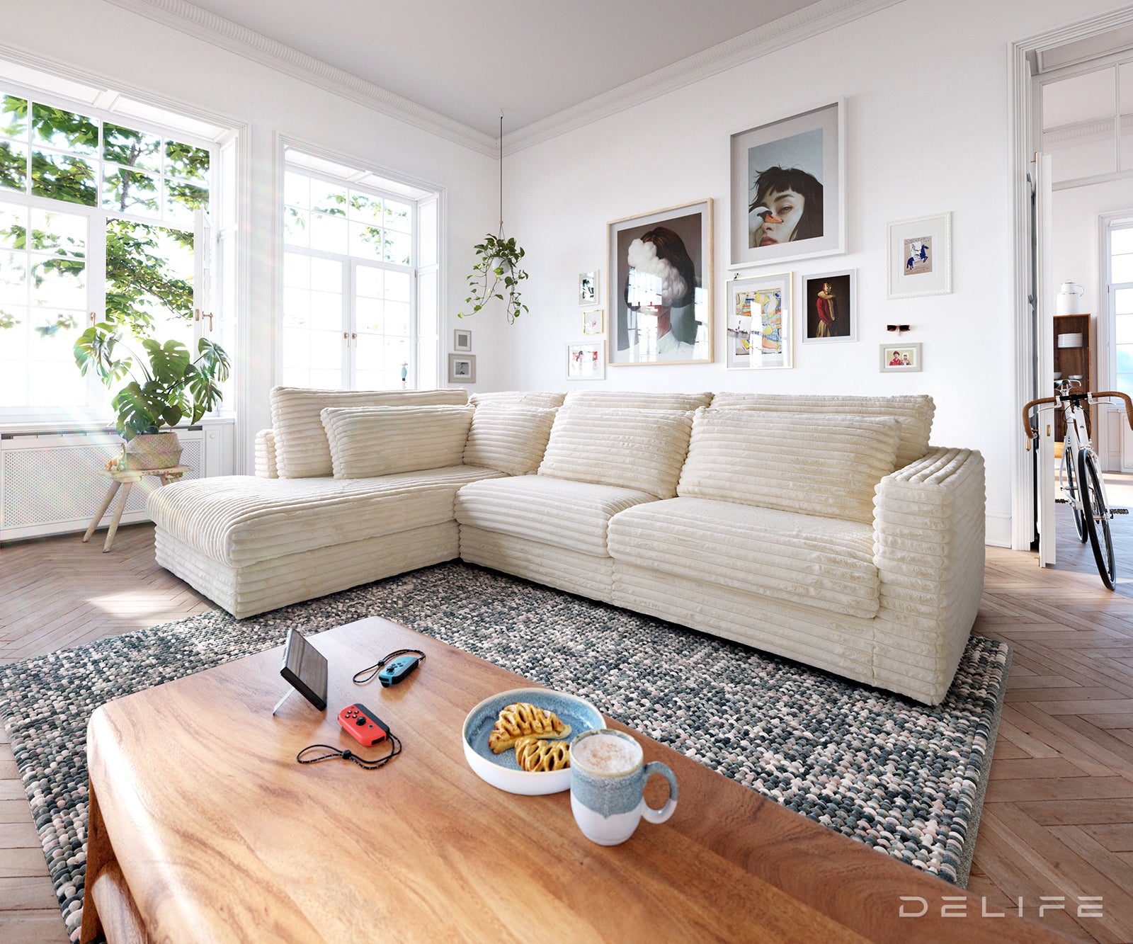 Kutna garnitura Isla 331x226cm, Materijal: Pliš rebrasta tkanina