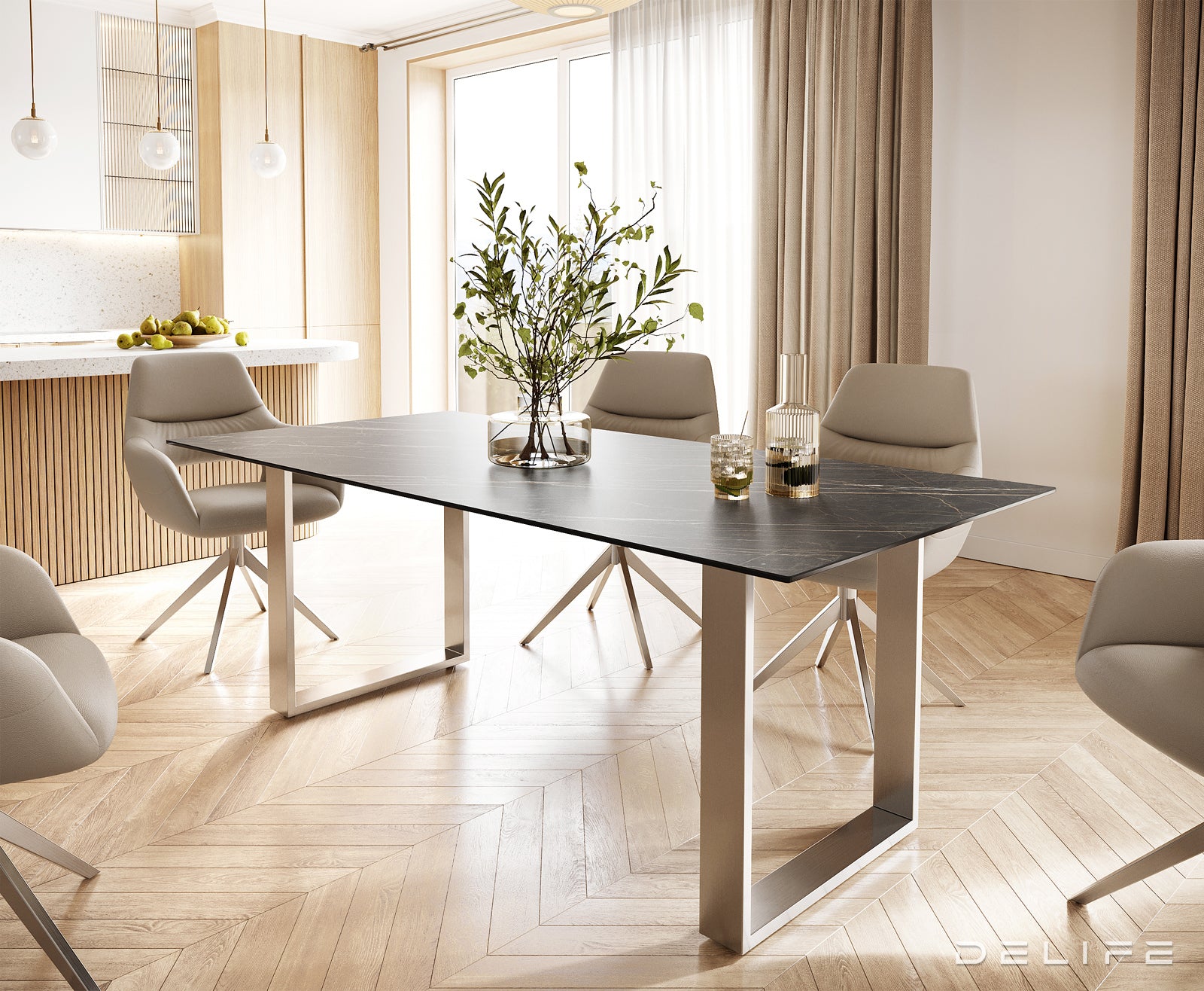 Blagovaonski stol Edge 200x100, Materijal: Keramika Laminam Noir Desir