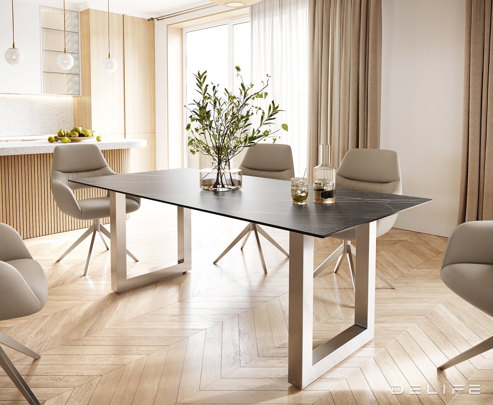 Blagovaonski stol Edge 200x100, Materijal: Keramika Laminam Noir Desir