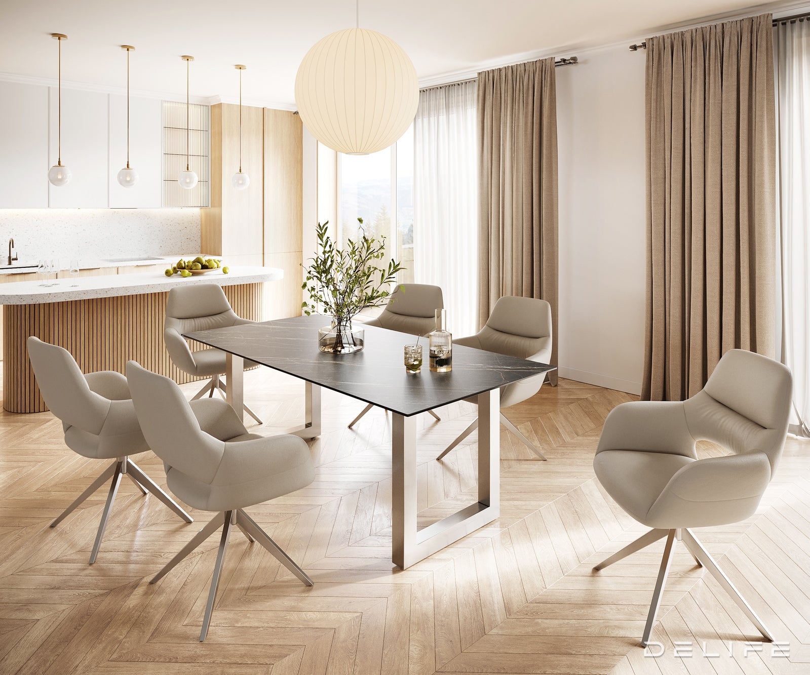 Blagovaonski stol Edge 200x100, Materijal: Keramika Laminam Noir Desir