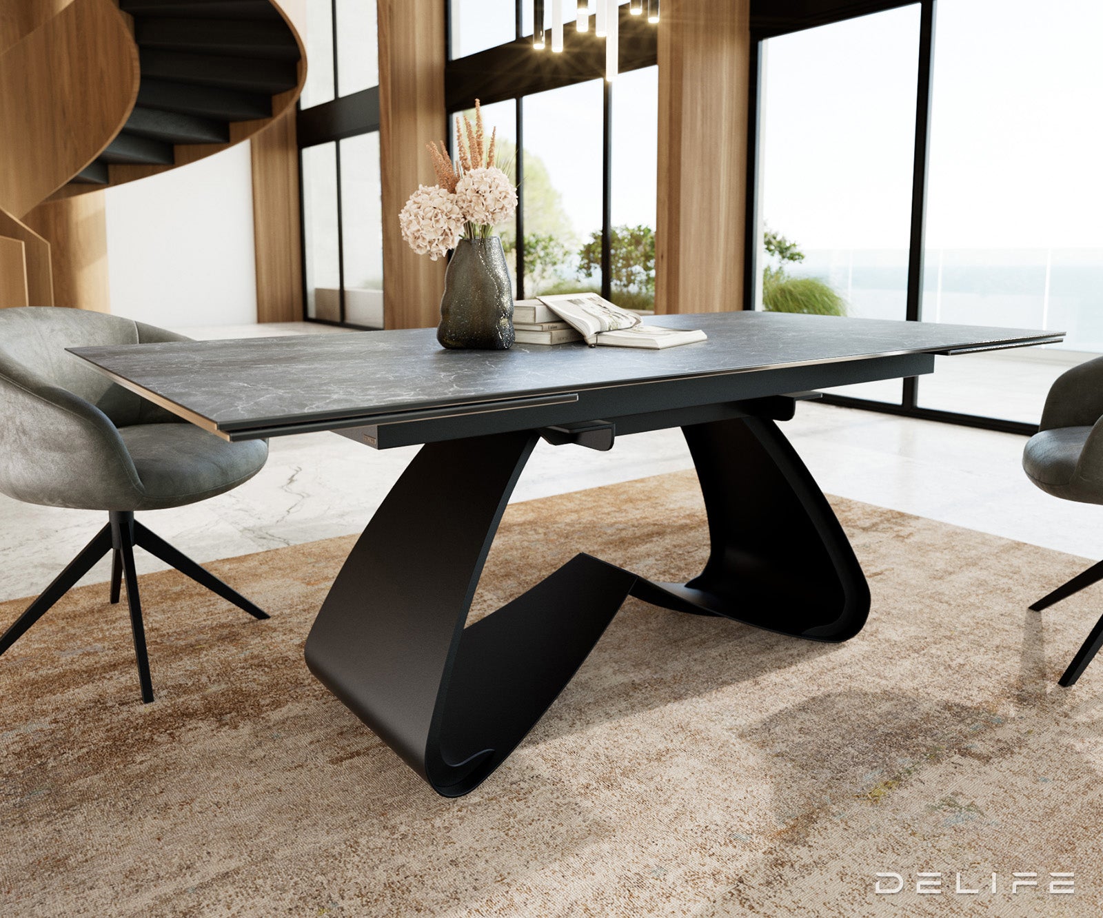 Blagovaonski stol Edge, 200/300x100, Materijal: Keramika Laminam Nero Greco