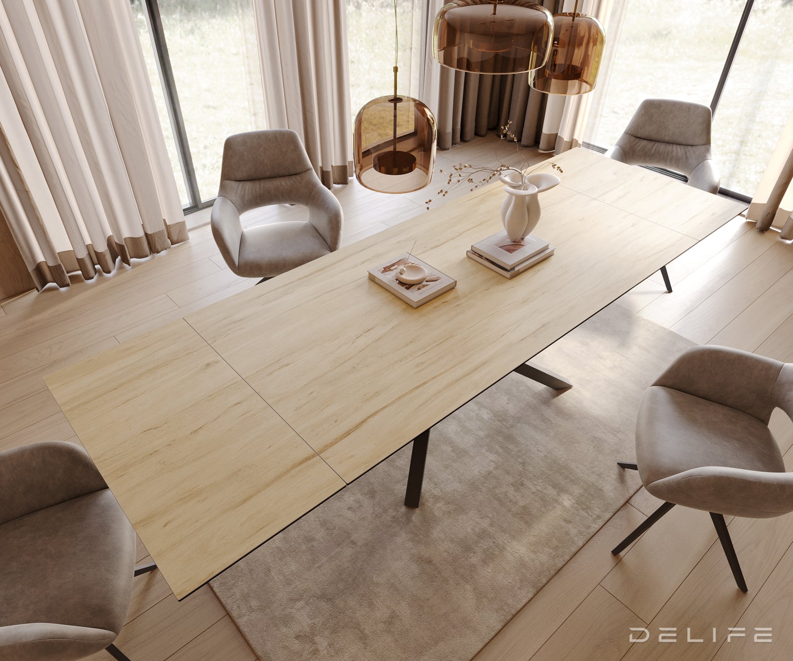 Produljivi stol Edge 200/300x100, Materijal: Keramika Laminam Sabbia