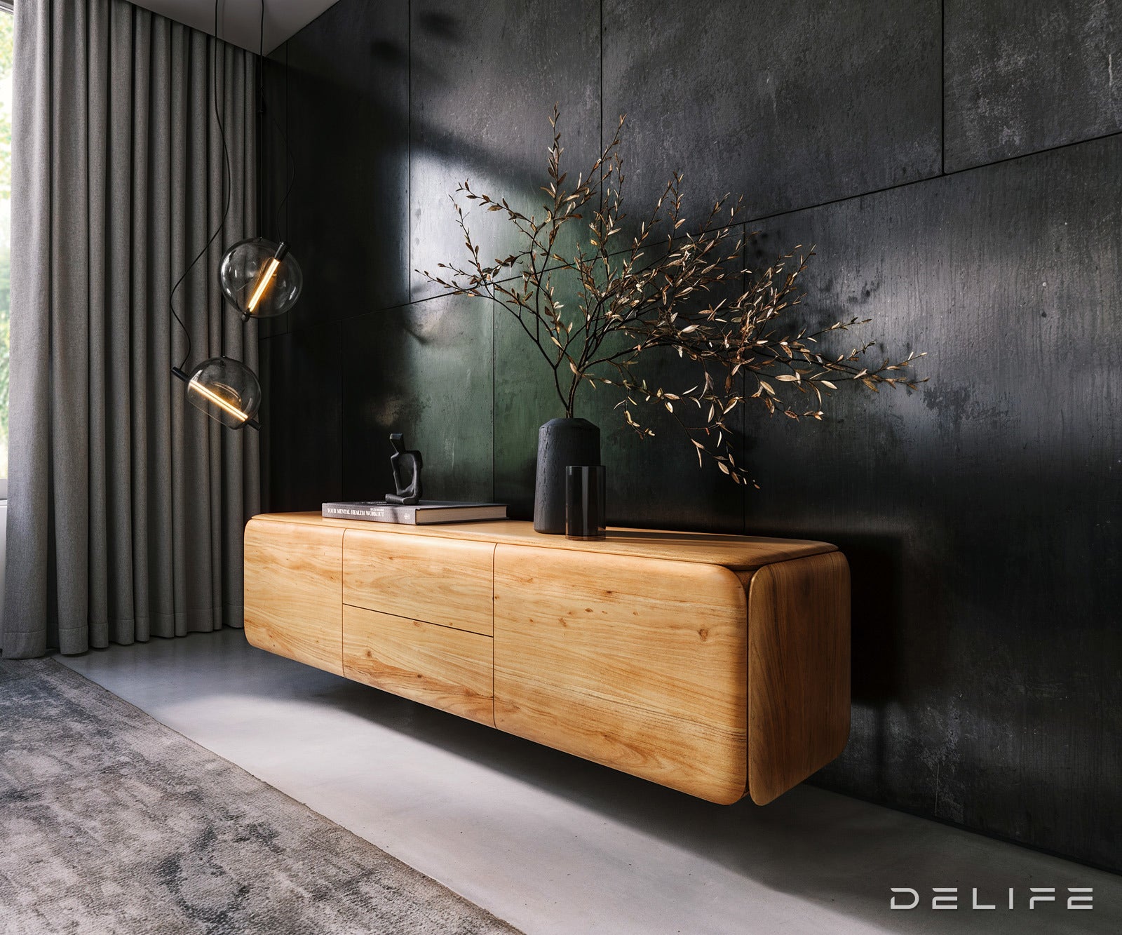 Viseća TV komoda Shavani 175x40cm, Materijal: Bagrem