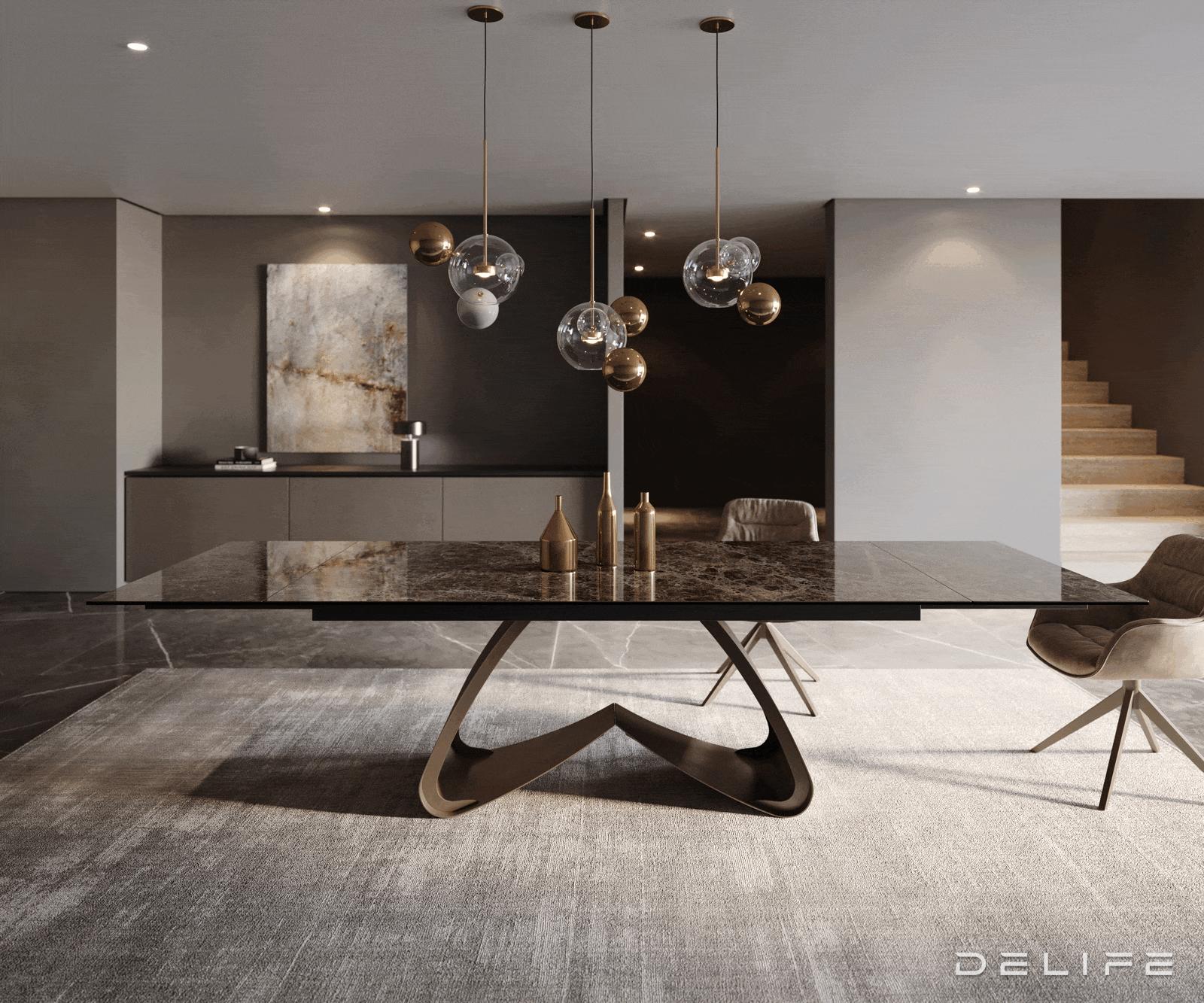 Produljivi blagovaonski stol Edge 200/300x100cm, Materijal: Keramika na staklu