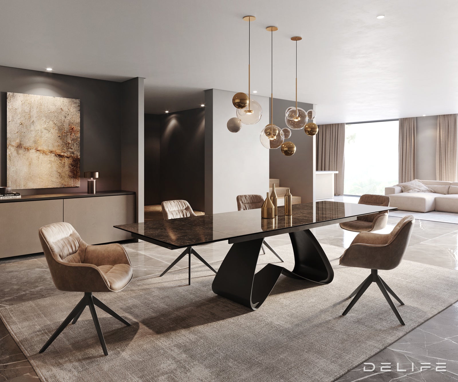 Blagovaonski stol Edge 200/300x100cm, Materijal: Keramika na staklu