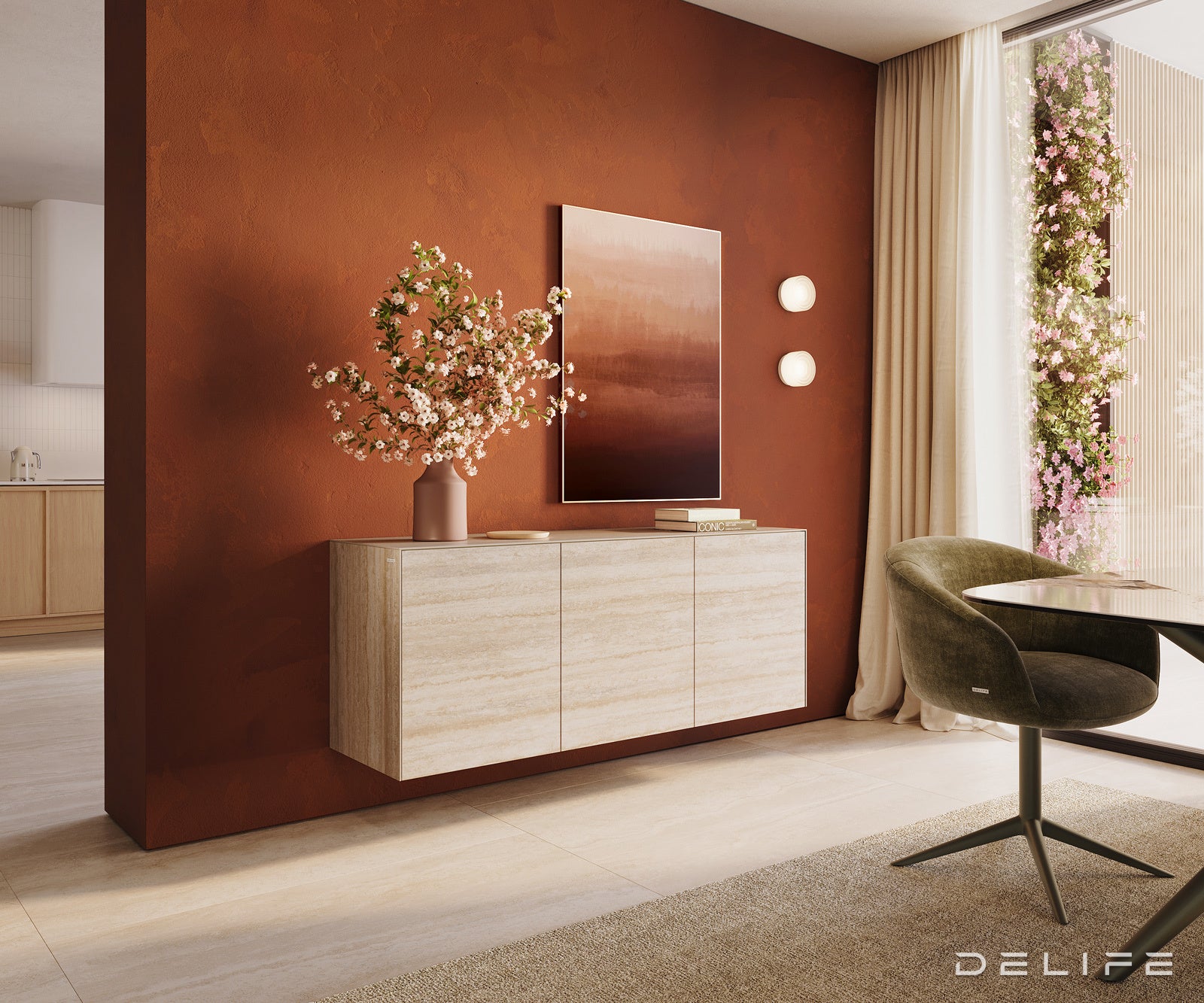 Komoda Cuor 150x45cm, Materijal: Keramika Laminam Travertino Bianco