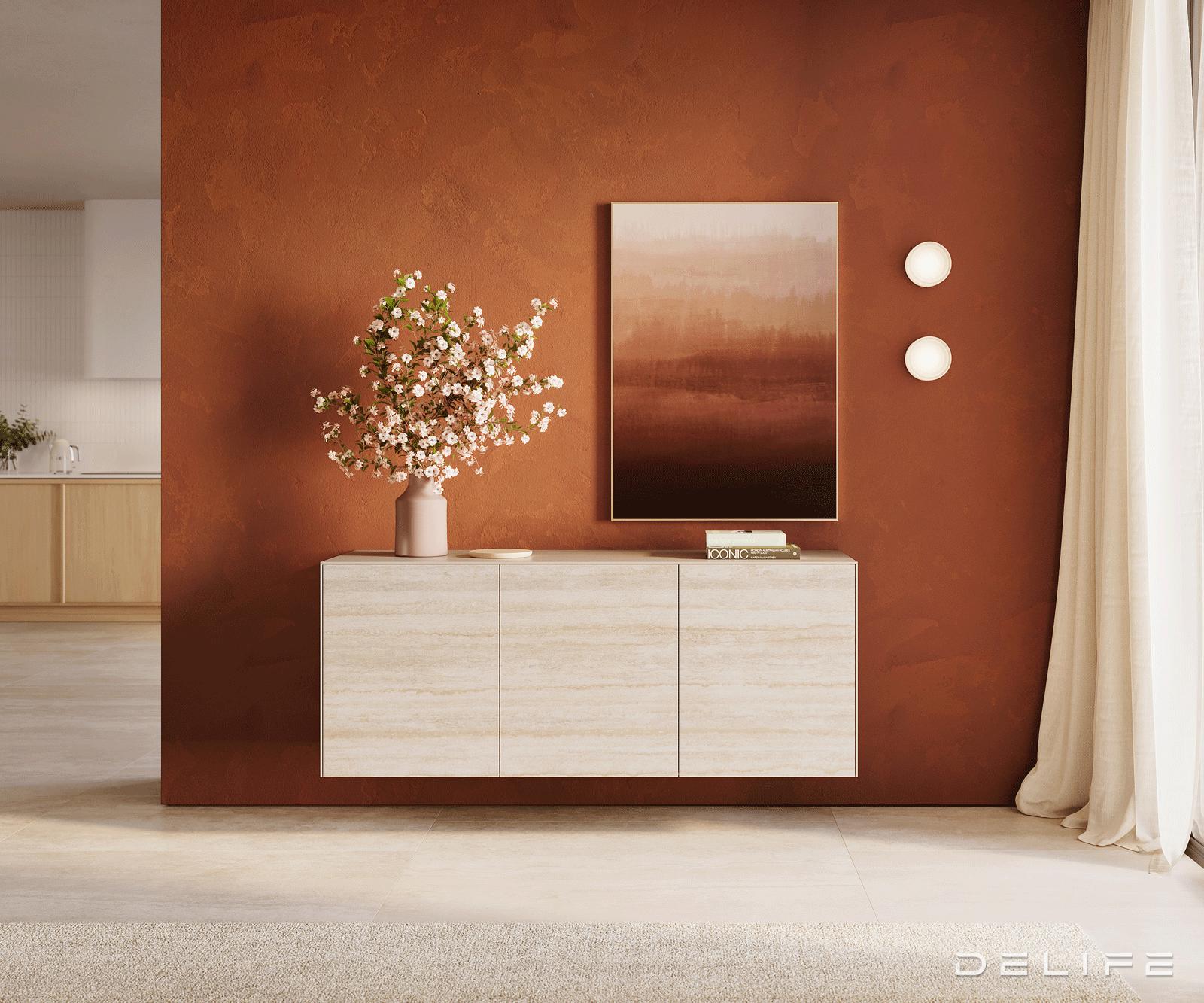 Komoda Cuor 150x45cm, Materijal: Keramika Laminam Travertino Bianco