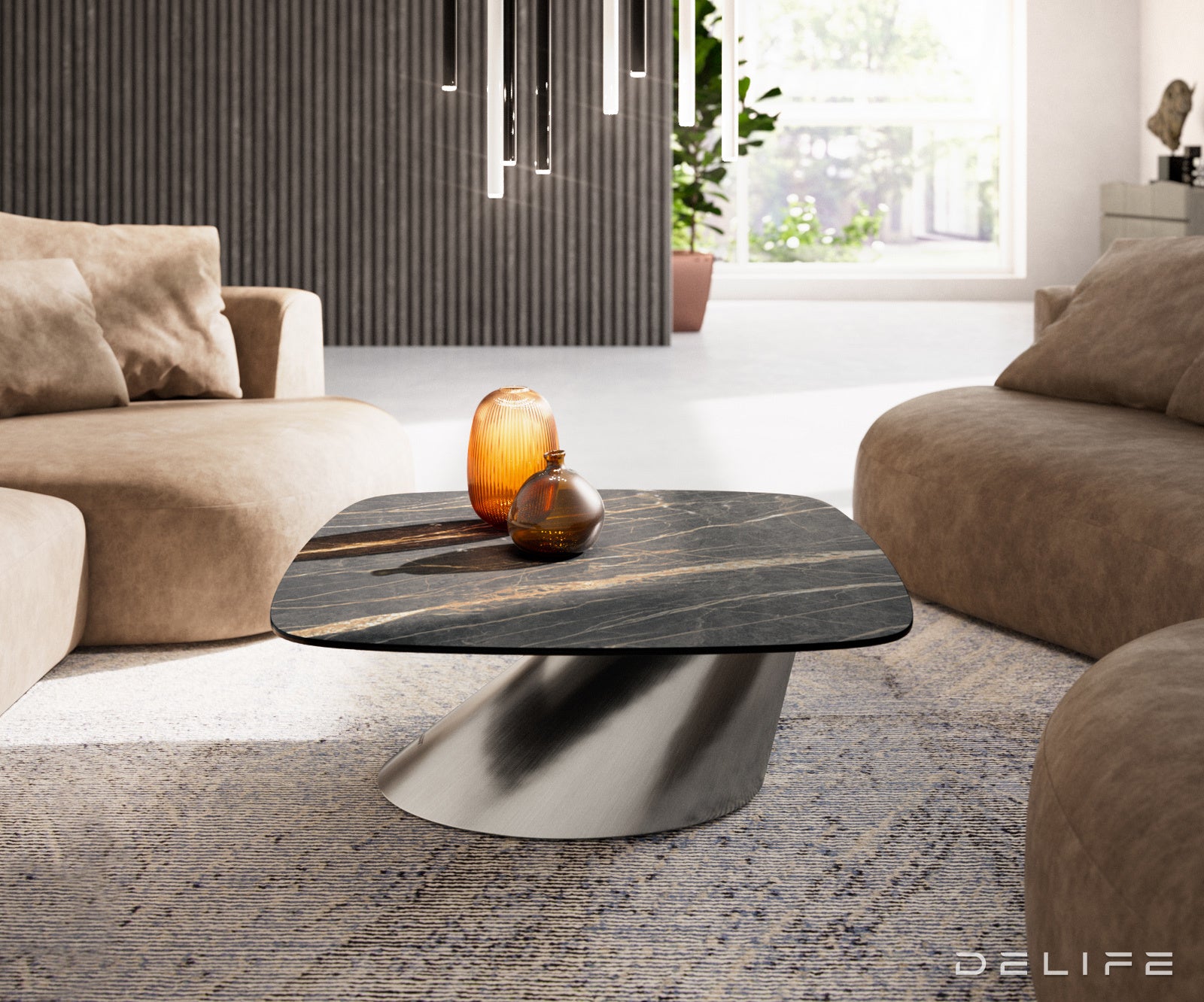 Klub stolić Edge Boot 90x90cm, Materijal: Keramika Laminam Noir Desir