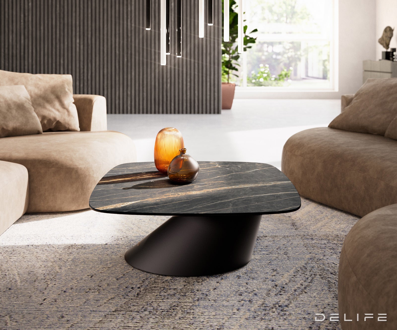 Klub stolić Edge Boot 90x90cm, Materijal: Keramika Laminam Noir Desir