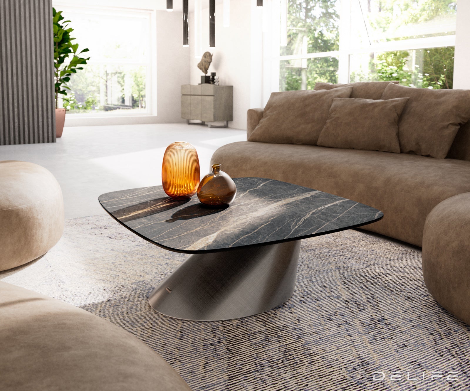 Klub stolić Edge Boot 90x90cm, Materijal: Keramika Laminam Noir Desir