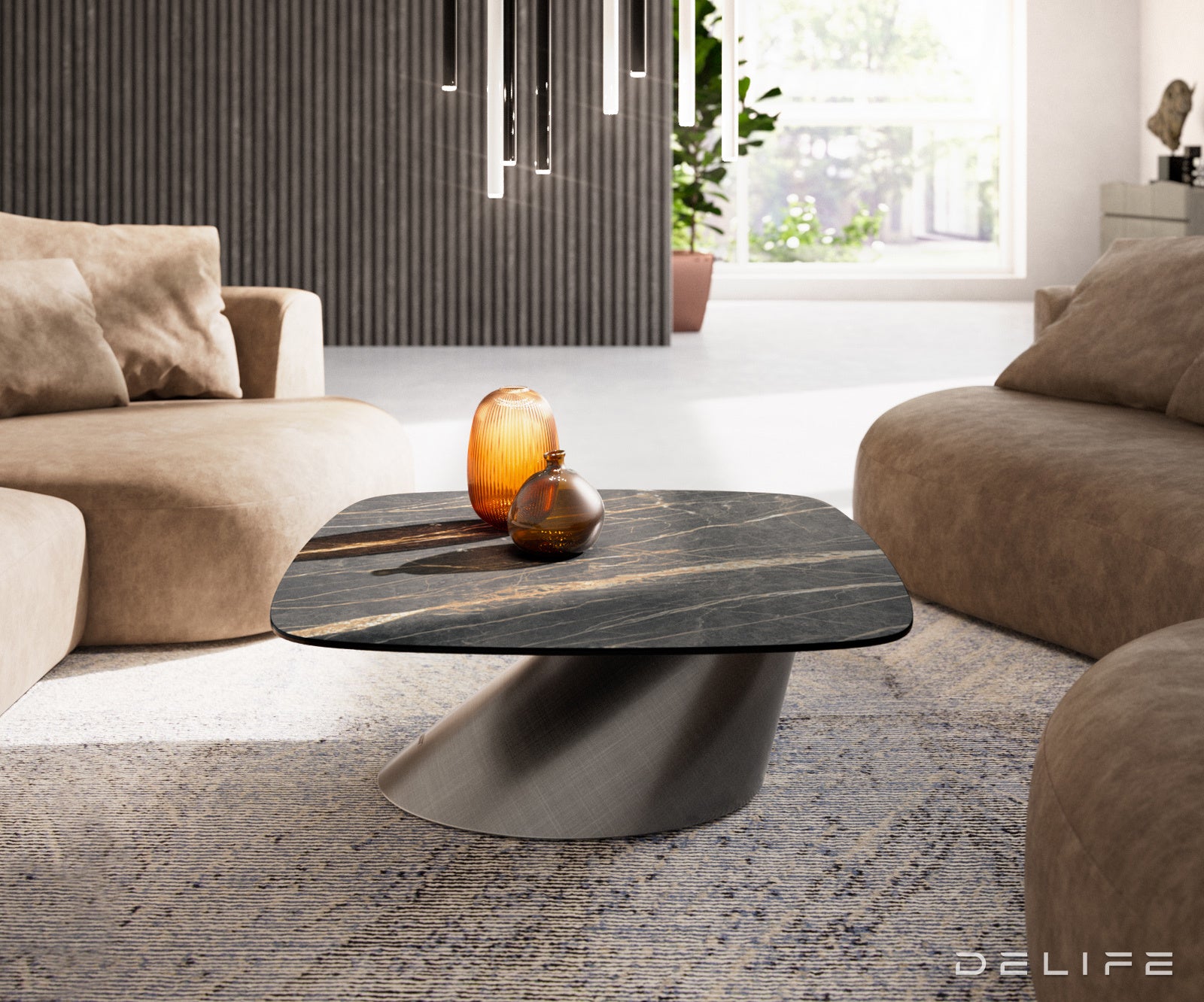 Klub stolić Edge Boot 90x90cm, Materijal: Keramika Laminam Noir Desir