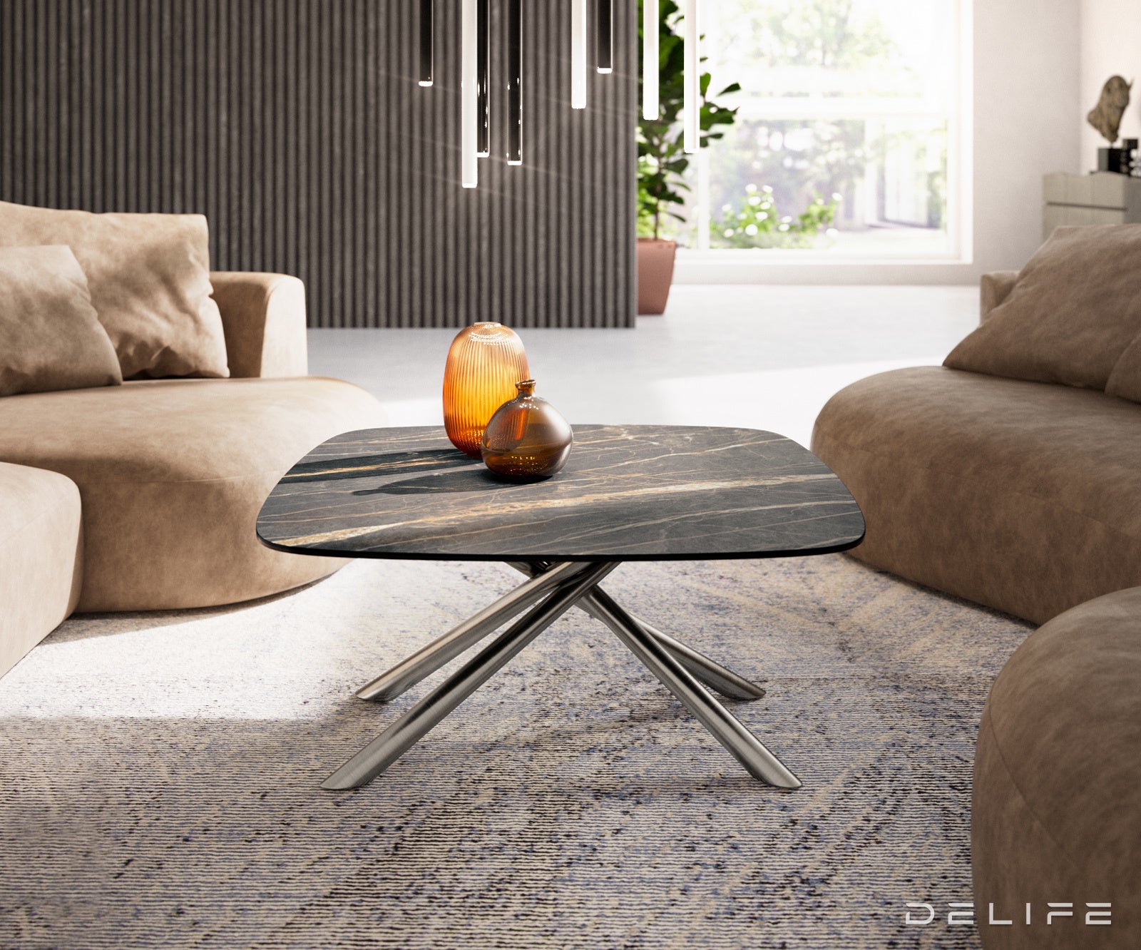 Klub stolić Edge Boot 90x90cm, Materijal: Keramika Laminam Noir Desir