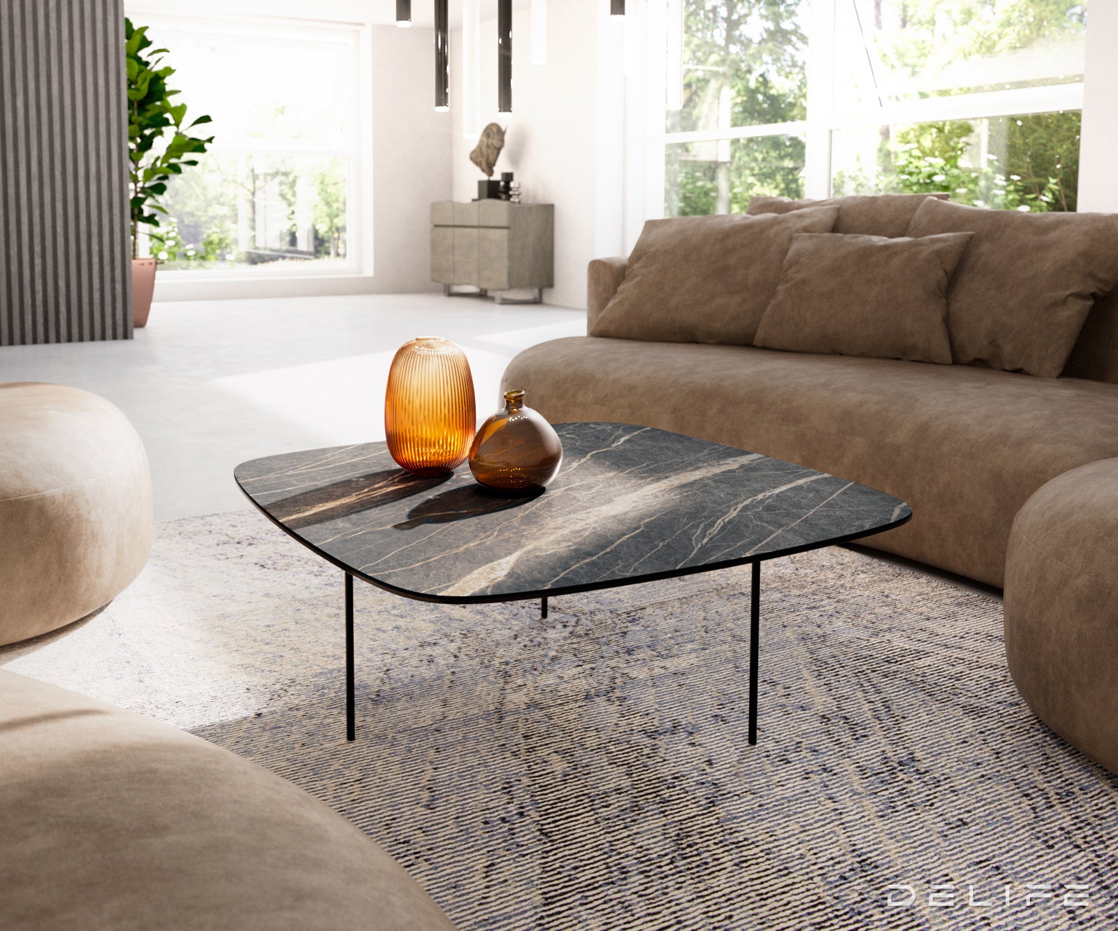 Klub stolić Edge Boot 90x90cm, Materijal: Keramika Laminam Noir Desir