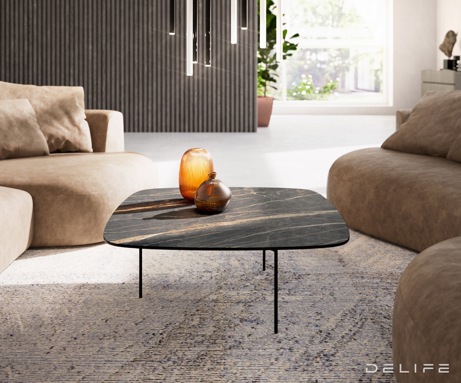 Klub stolić Edge Boot 90x90cm, Materijal: Keramika Laminam Noir Desir