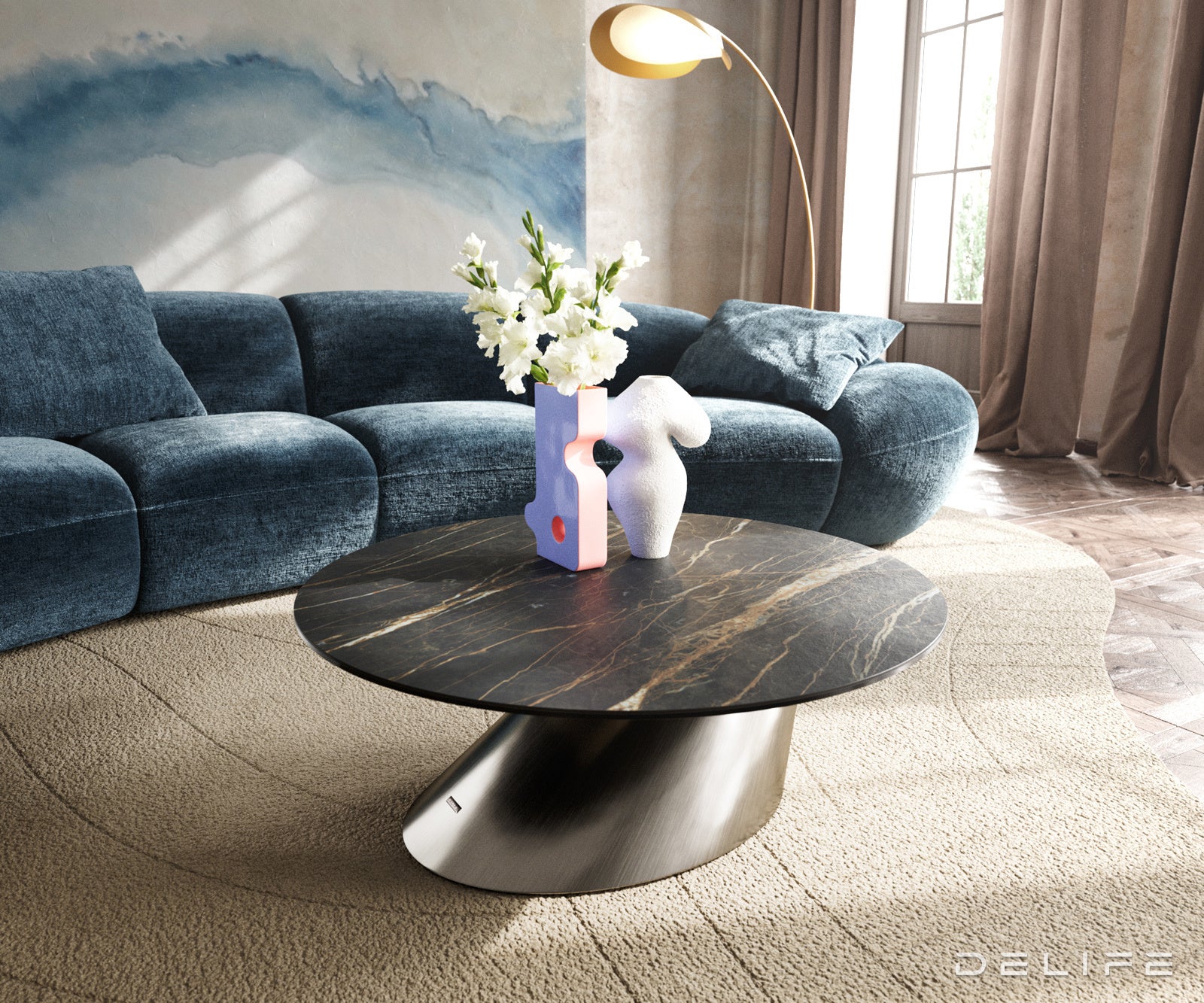 Klub stolić Edge 90x90cm, Materijal: Keramika Laminam Noir Desir