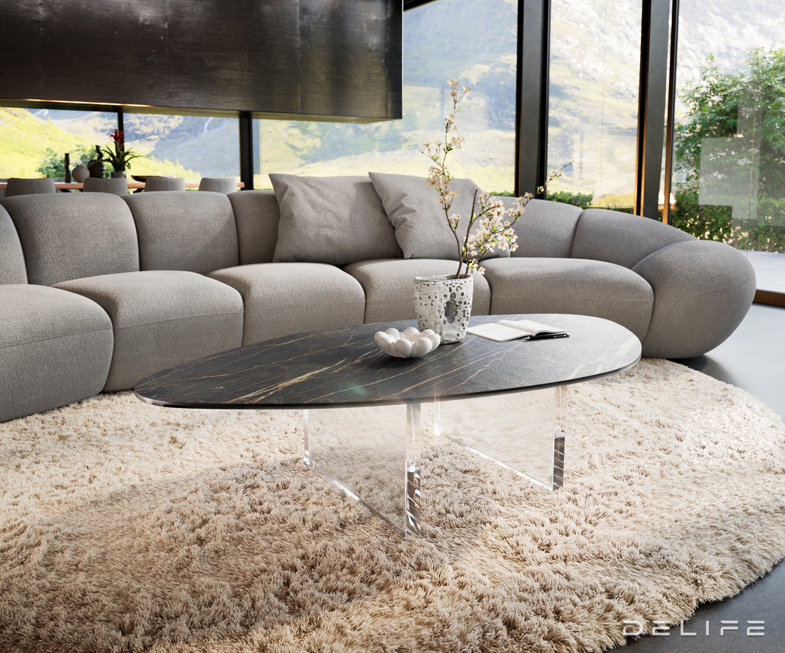 Klub stolić Edge 140x76cm, Materijal: Keramika Laminam Noir Desir