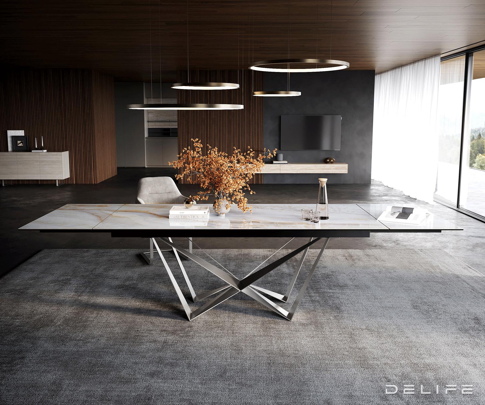 Blagovaonski stol Edge 200/300x100cm, Materijal: Keramika Onyx Pearl