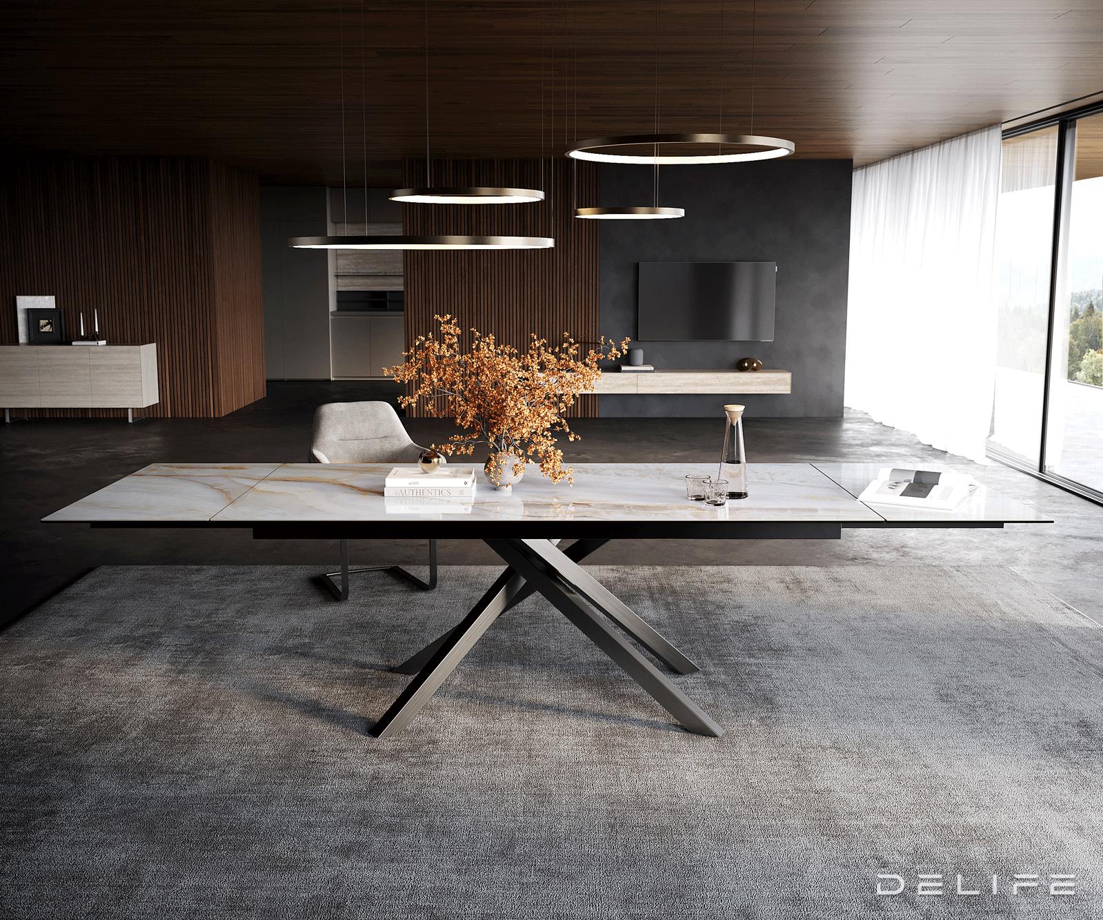 Blagovaonski stol Edge 200/300x100cm, Materijal: Keramika Onyx Pearl