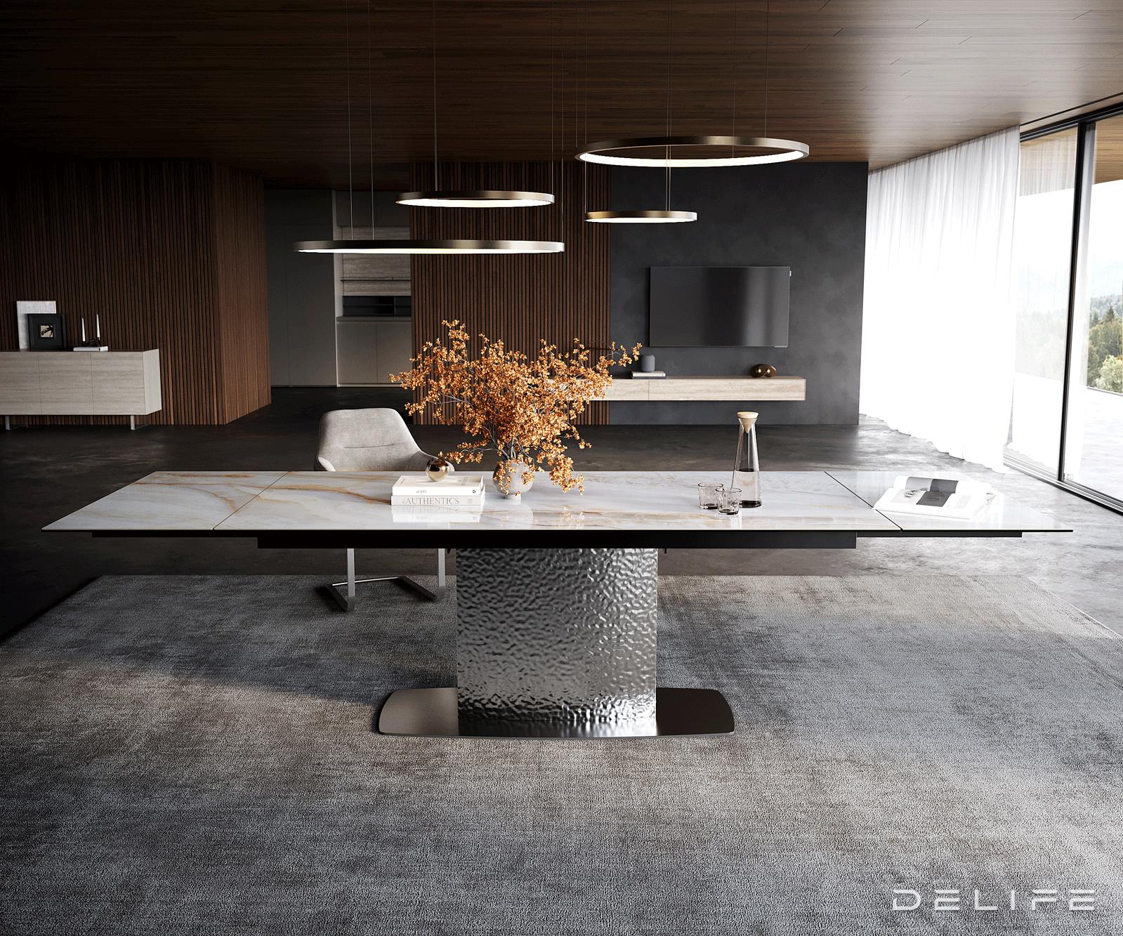 Blagovaonski stol Edge 200/300x100cm, Materijal: Keramika Onyx Pearl