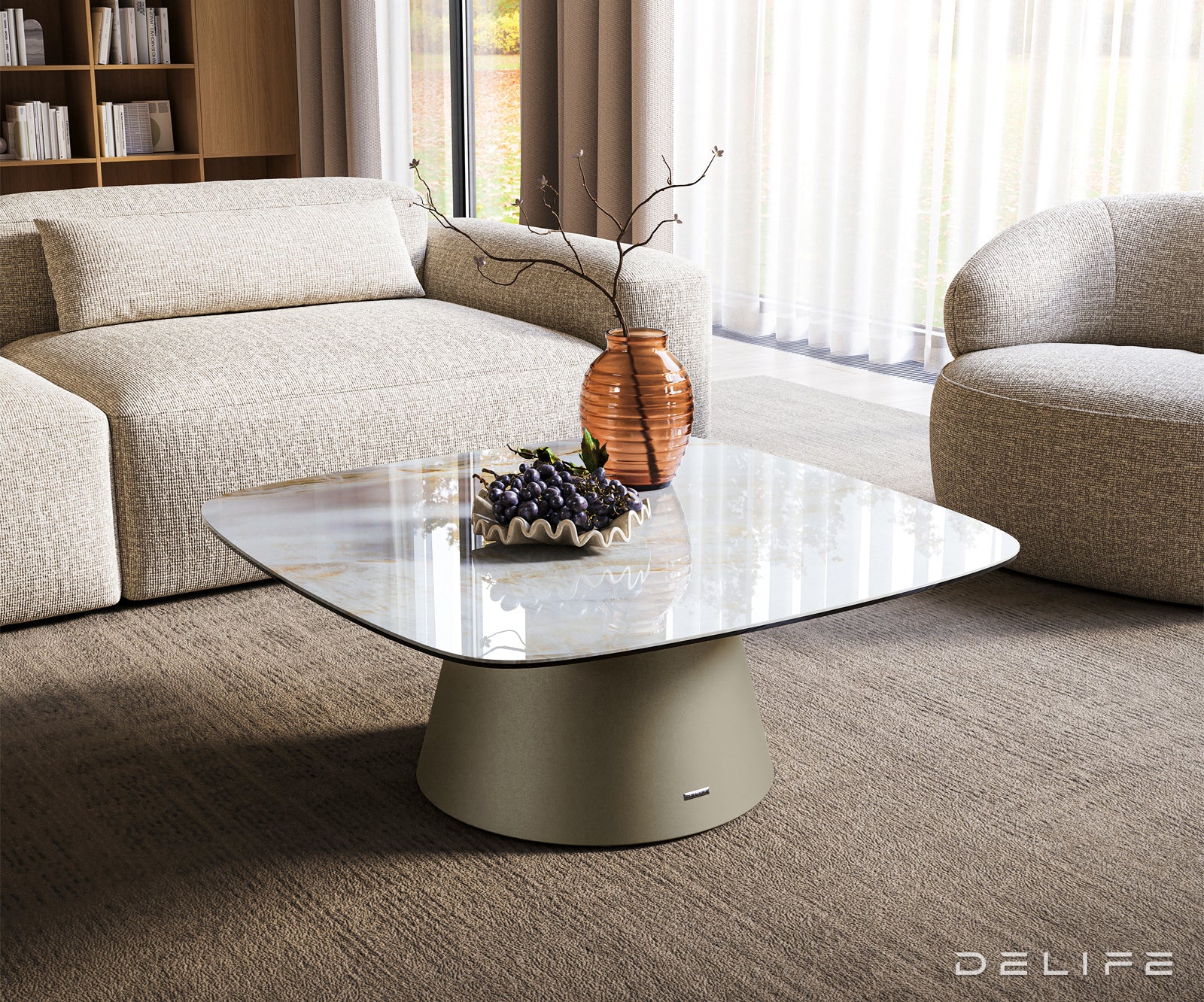 Klub stolić Edge Boot 90x90cm, Materijal: Keramika Onyx Pearl