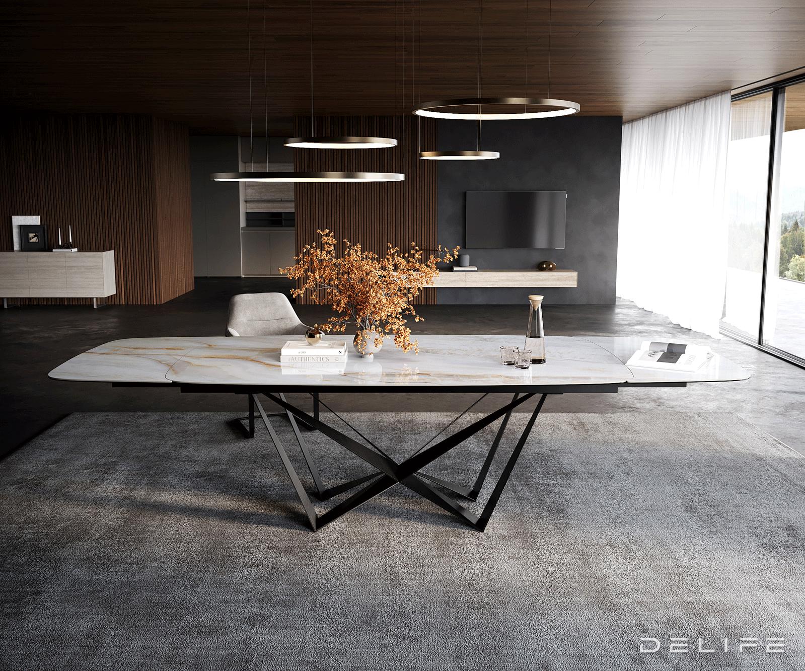 Blagovaonski stol Edge Boot 200/300x100cm, Materijal: Keramika Onyx Pearl