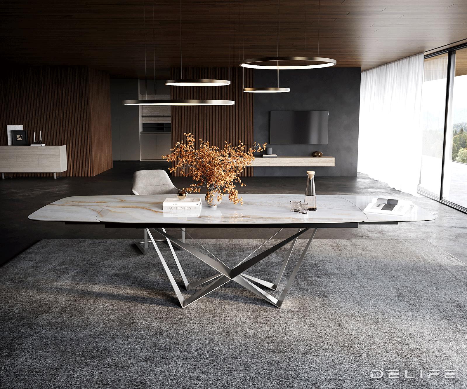 Blagovaonski stol Edge Boot 200/300x100cm, Materijal: Keramika Onyx Pearl