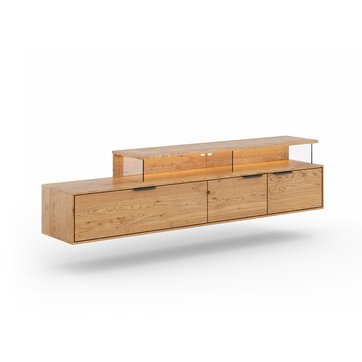 Viseća TV Komoda Tirano 200x39 cm, Materijal: Masivno Drvo Hrast