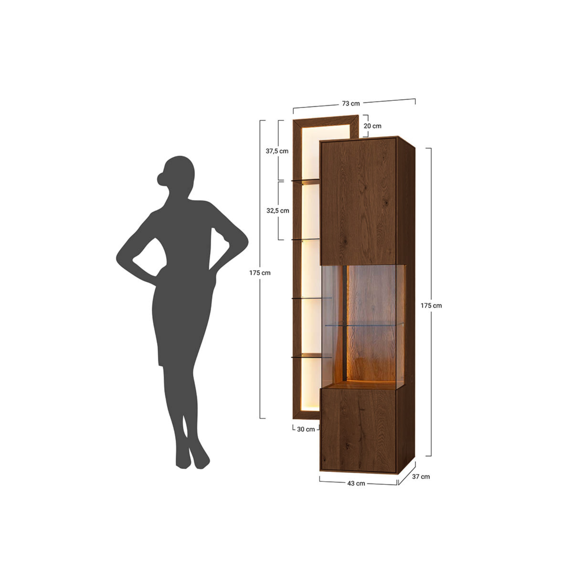 Vitrina Collodi 73x195cm, Materijal: Masivno Drvo Hrast