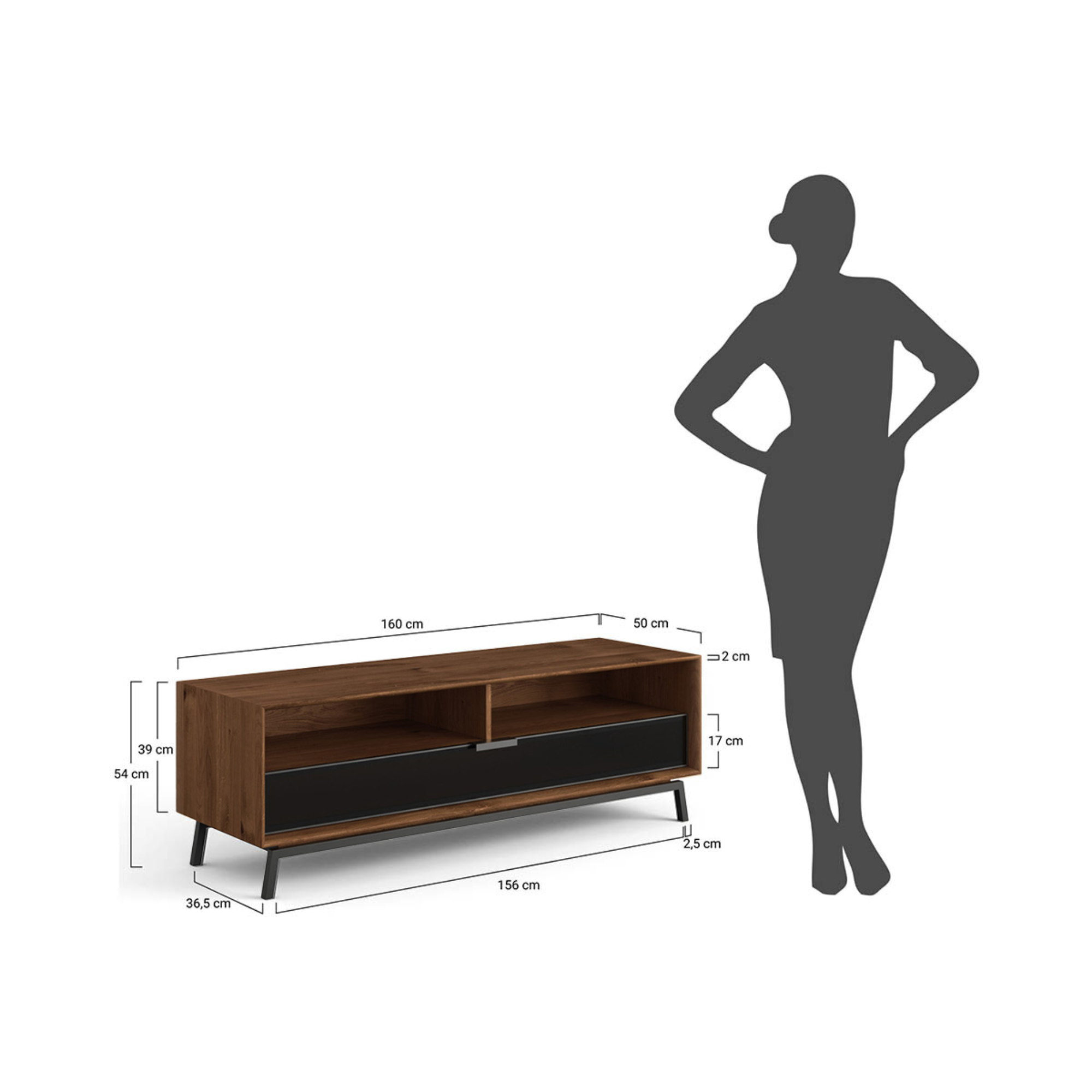 TV Komoda Modern Loft  160x50cm, Materijal: Masivno Drvo Hrast