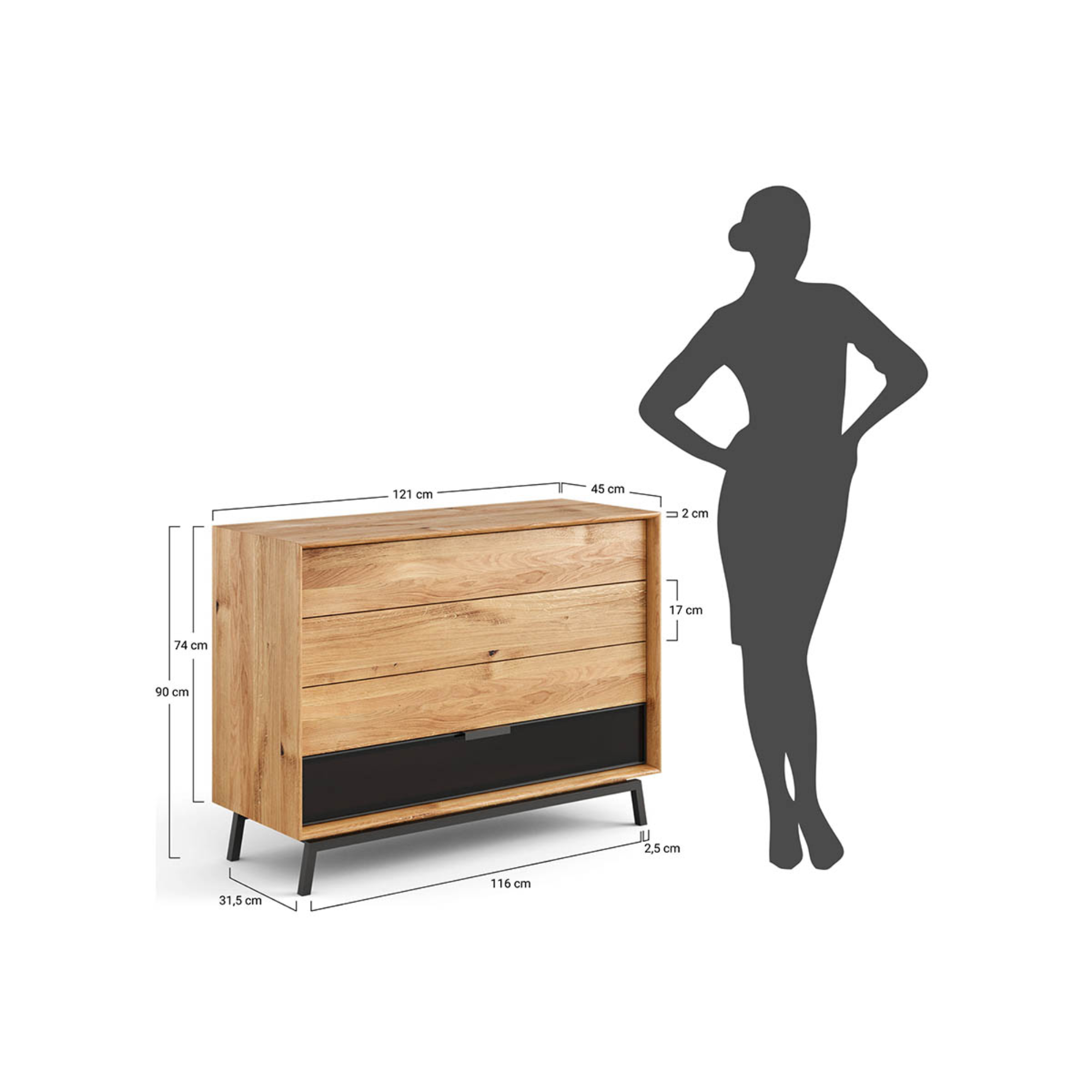 Komoda Modern Loft 120,50x45cm Sa Staklom, Materijal: Masivno  Drvo Hrast