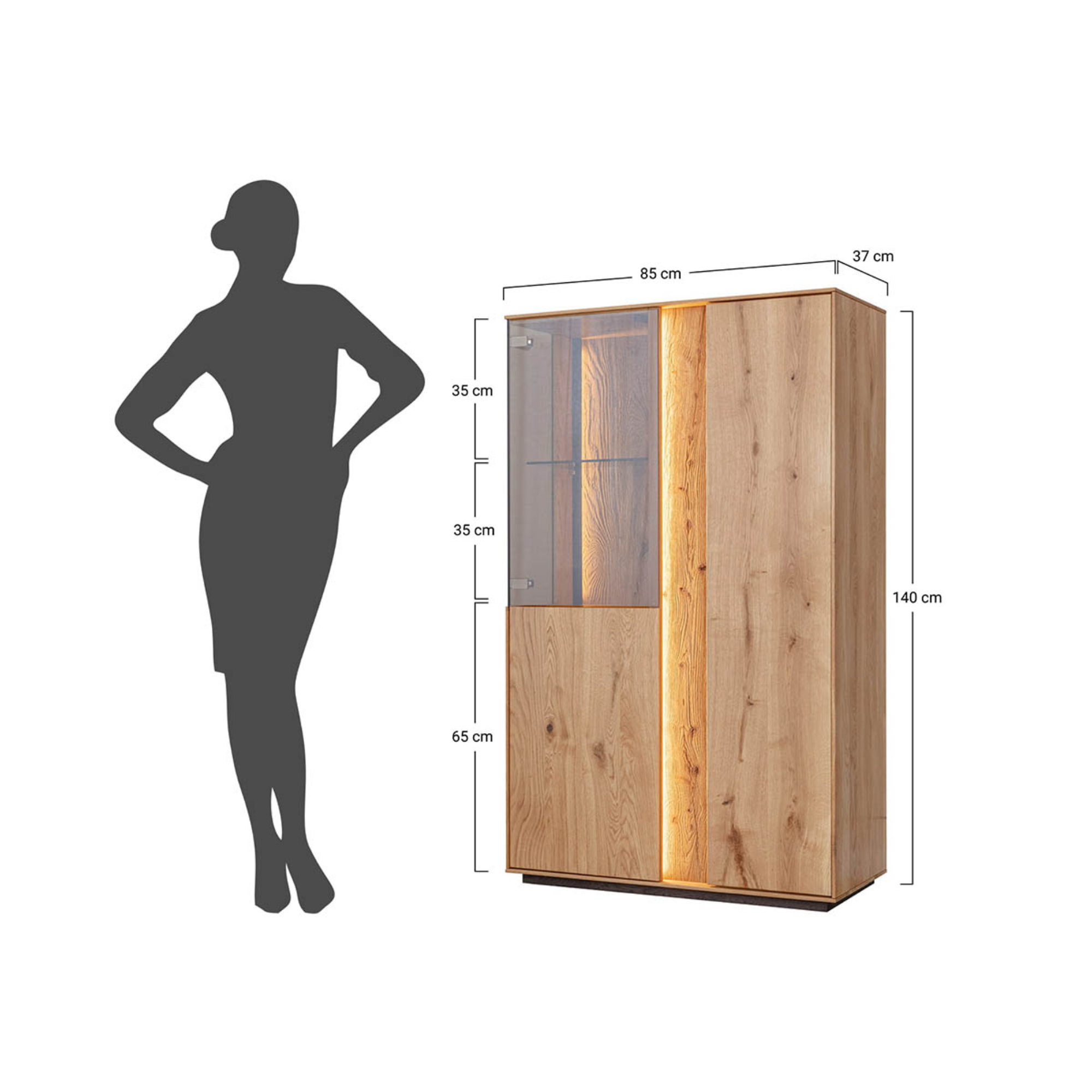 Vitrina Collodi 85x140cm, Materijal: Masivno Drvo Hrast