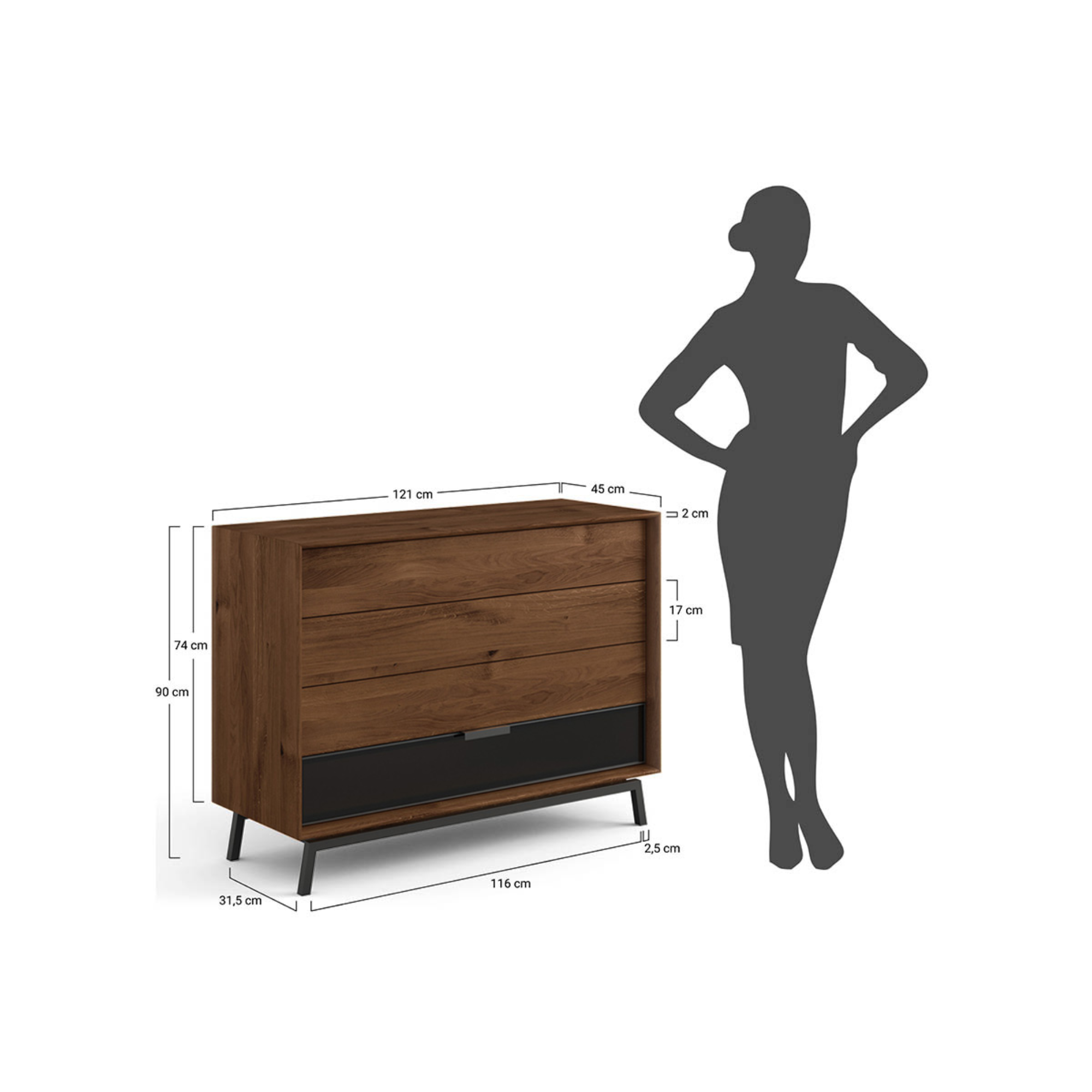 Komoda Modern Loft 120,50x45cm Sa Staklom, Materijal: Masivno  Drvo Hrast