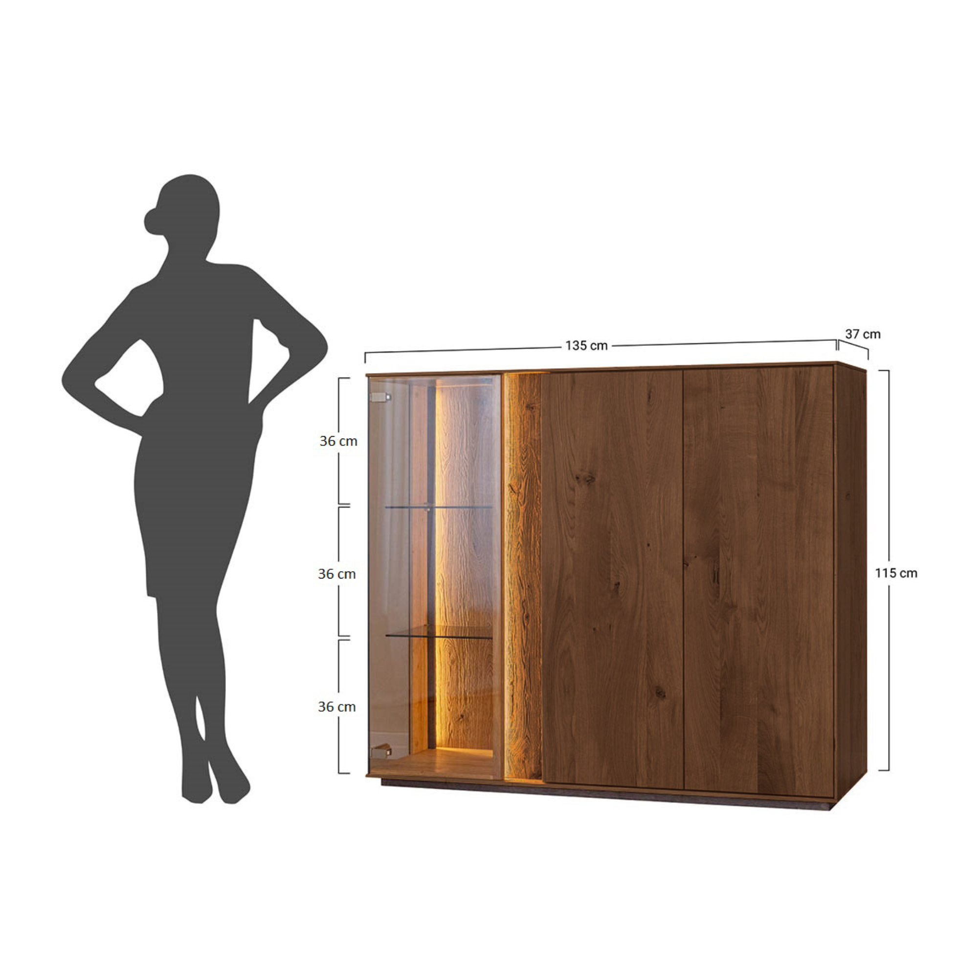 Vitrina Collodi 135x115cm, Materijal: Masivno Drvo Hrast
