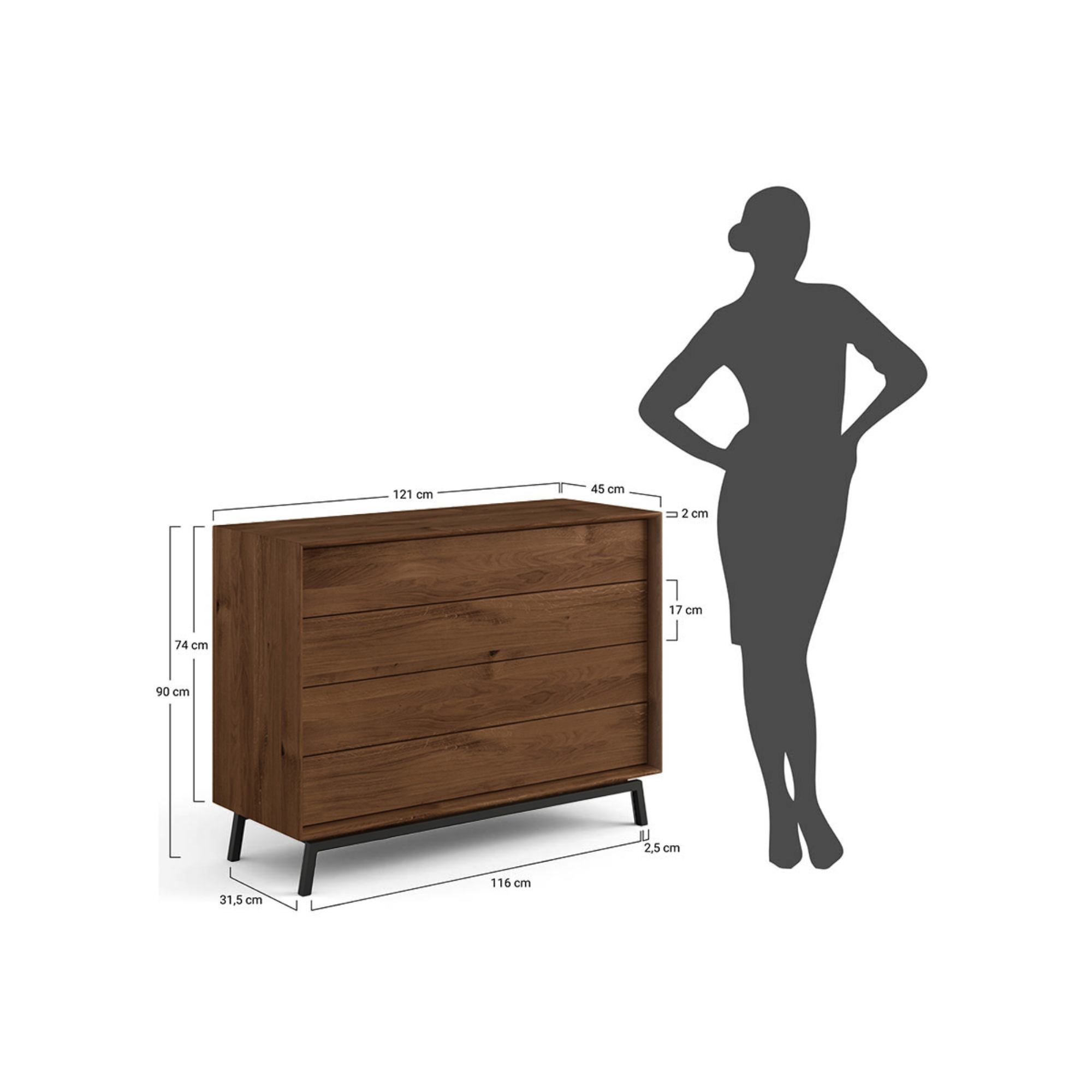 Komoda Modern Loft 120,50x45cm, Materijal: Masivno  Drvo Hrast