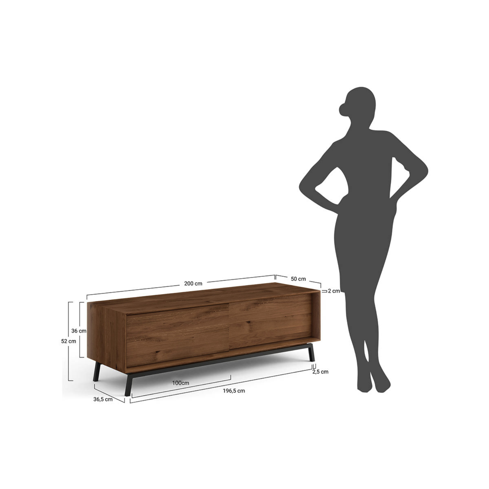 TV Komoda Modern Loft 200x50cm, Materijal: Masivno Drvo Hrast