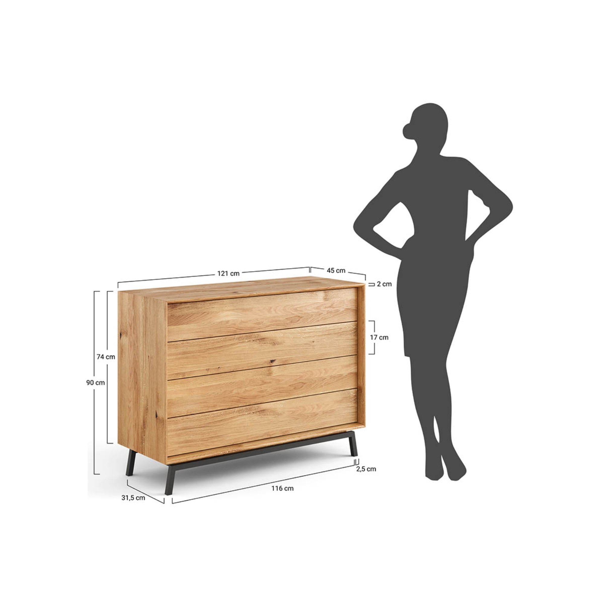 Komoda Modern Loft 120,50x45cm, Materijal: Masivno  Drvo Hrast