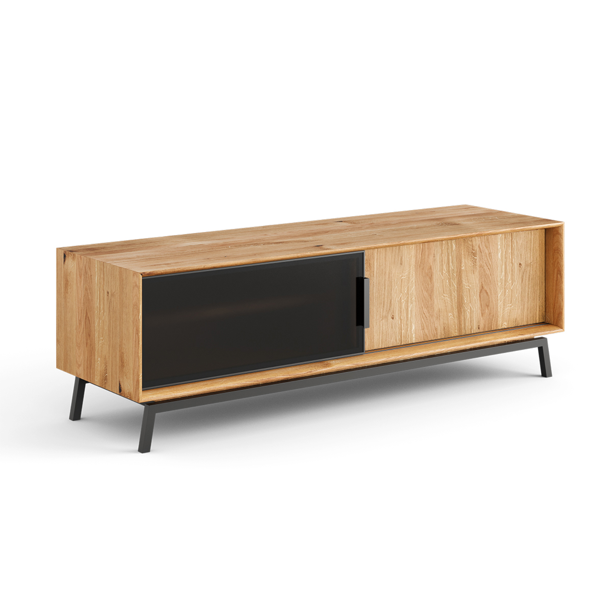 TV Komoda Modern Loft 200x50cm Sa Staklom, Materijal: Masivno Drvo Hrast