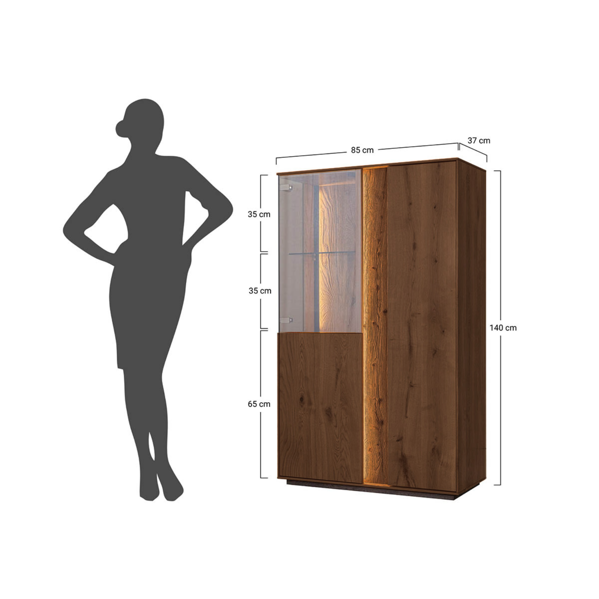 Vitrina Collodi 85x140cm, Materijal: Masivno Drvo Hrast