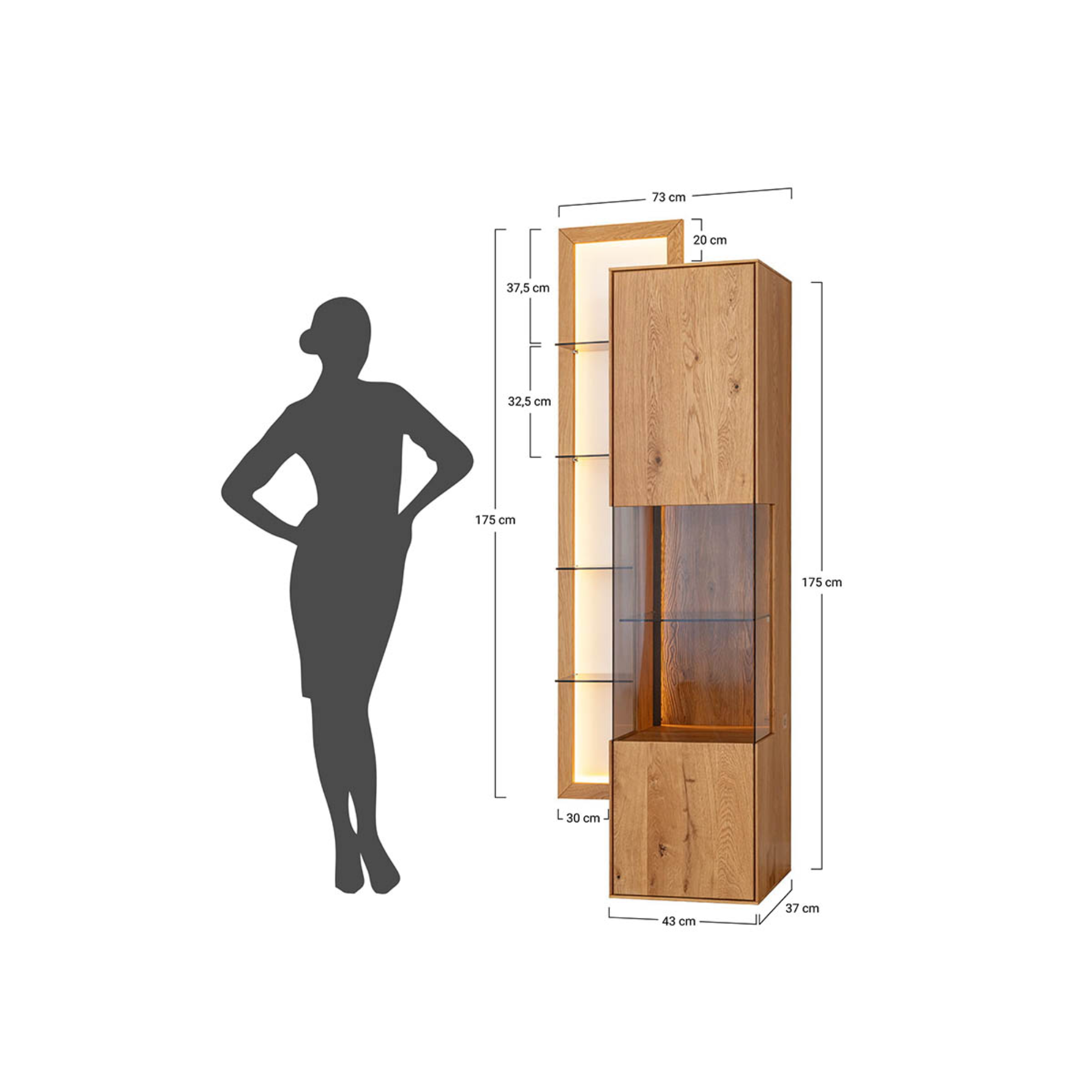 Vitrina Collodi 73x195cm, Materijal: Masivno Drvo Hrast