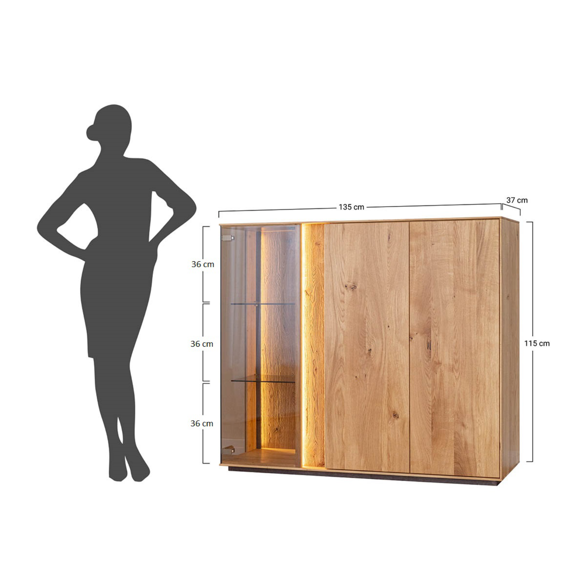 Vitrina Collodi 135x115cm, Materijal: Masivno Drvo Hrast