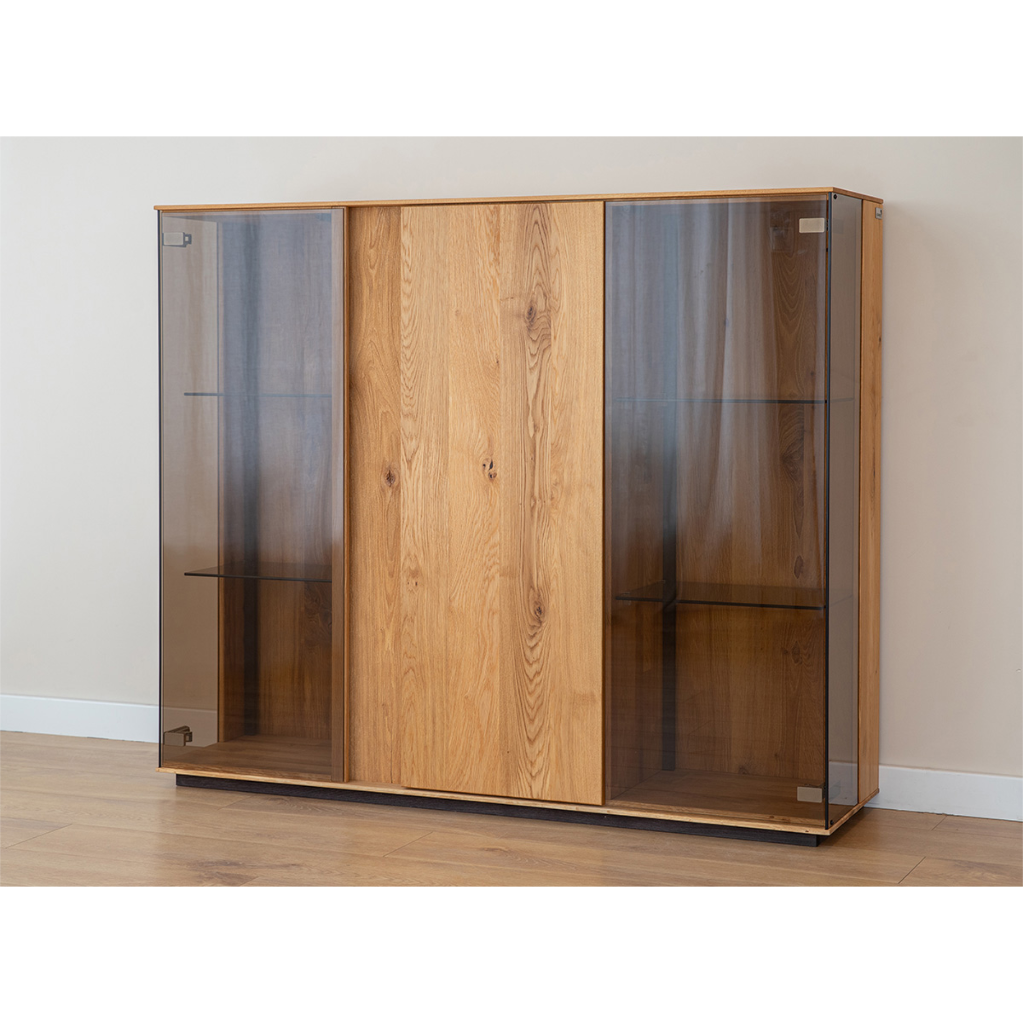 Staklena Vitrina Collodi 135x115cm, Materijal: Masivno Drvo Hrast