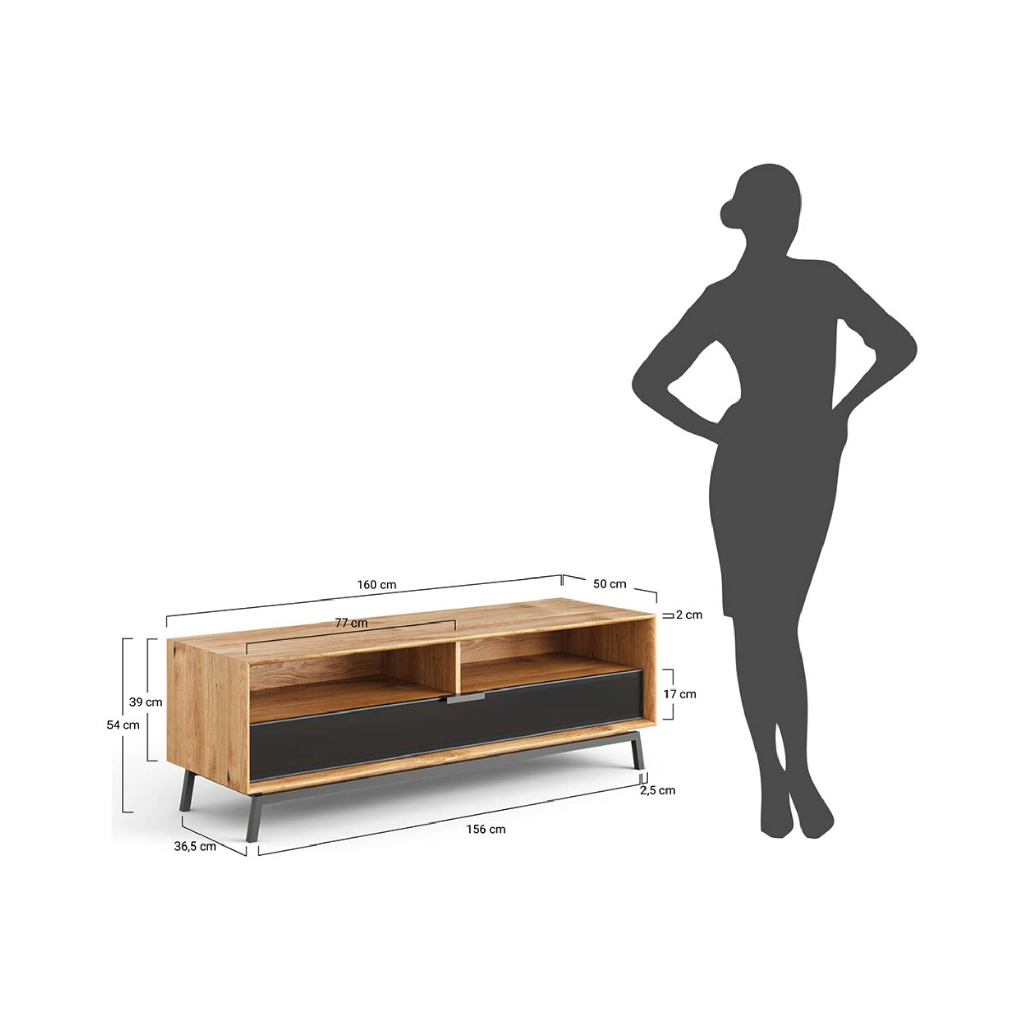 TV Komoda Modern Loft  160x50cm, Materijal: Masivno Drvo Hrast
