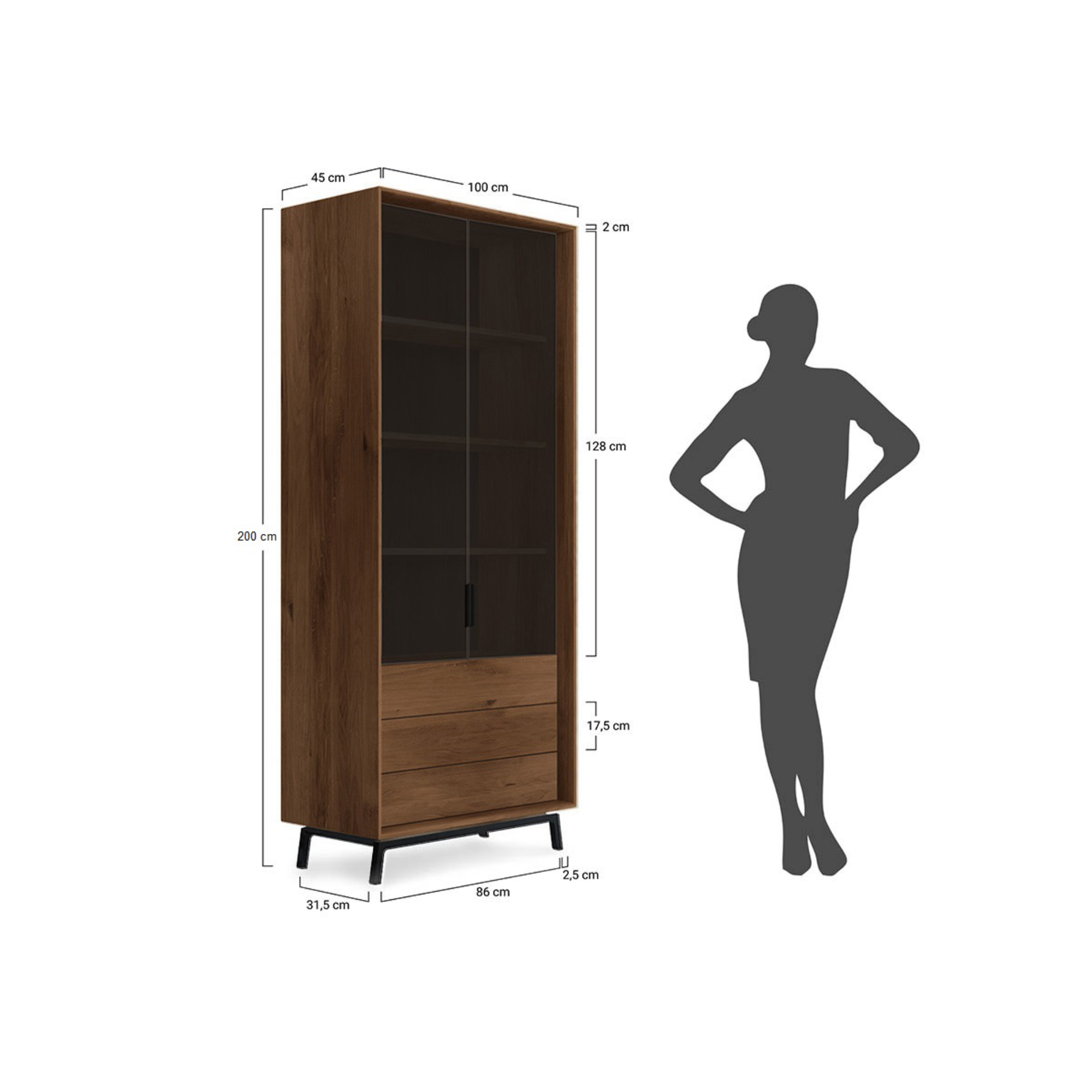 Vitrina Modern Loft 45x200cm, Materijal: Masivno Drvo Hrast