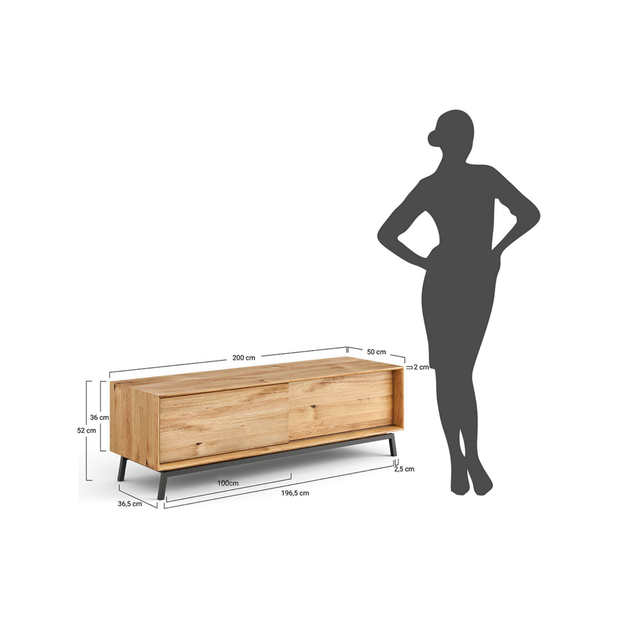 TV Komoda Modern Loft 200x50cm, Materijal: Masivno Drvo Hrast