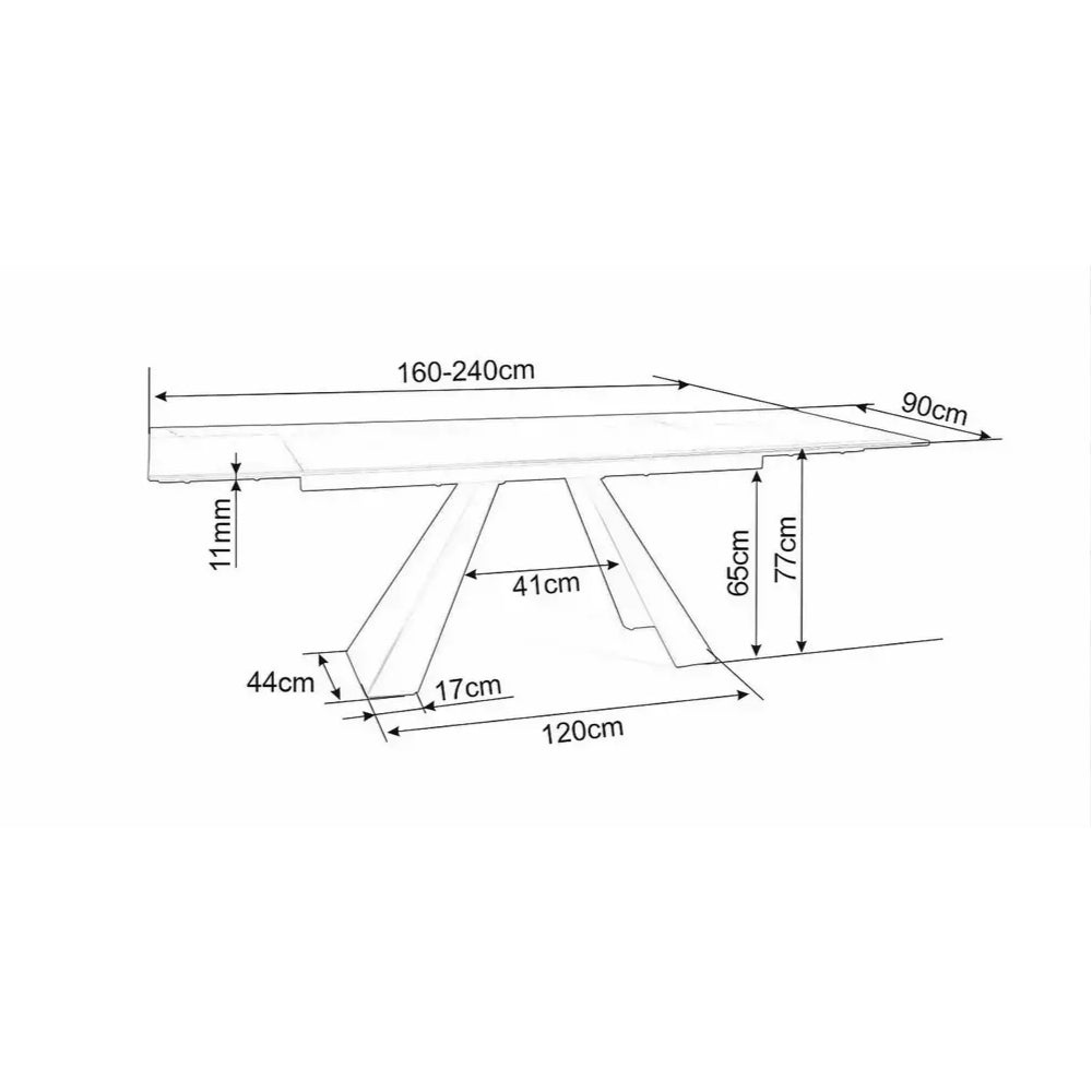 Blagovaonski stol Salvadore 160/240x90cm, Materijal: Kaljeno staklo/Keramika