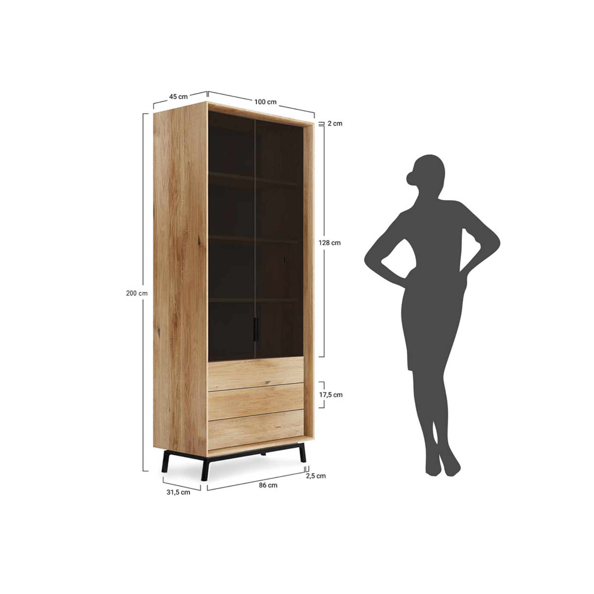 Vitrina Modern Loft 45x200cm, Materijal: Masivno Drvo Hrast